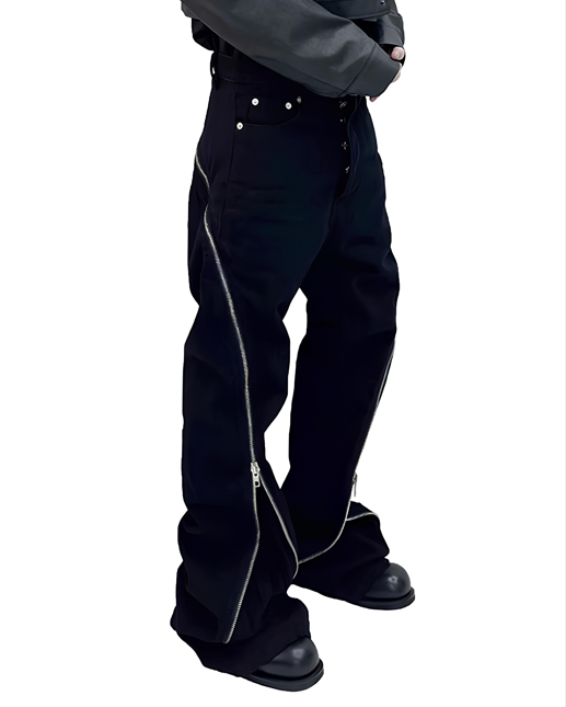 Twisted Spiral Zip Flare Denim Pants koku0063