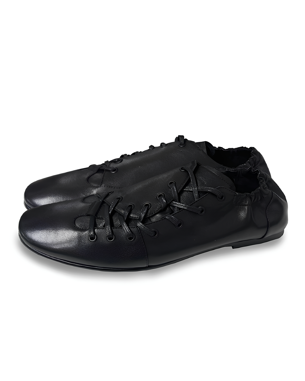 Diagonal Lace-Up Pleated Leather Shoes koku0086