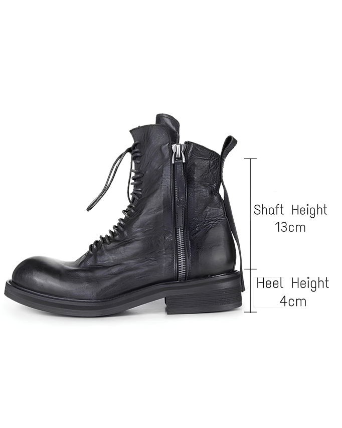Distressed Leather Lace-Up Combat Boots koku0105