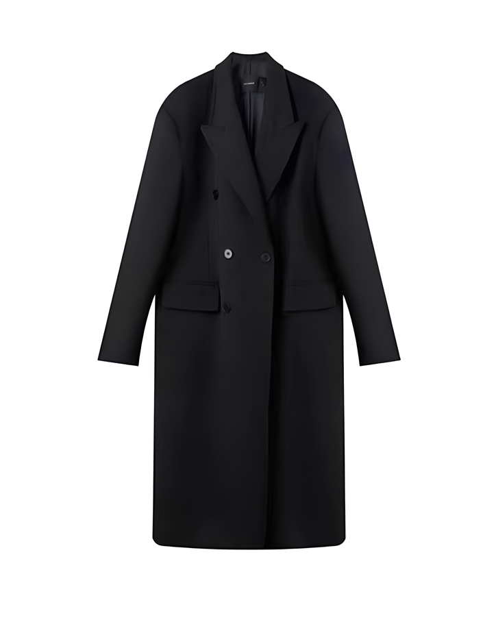 Minimal Double-Breasted Long Coat koku0115