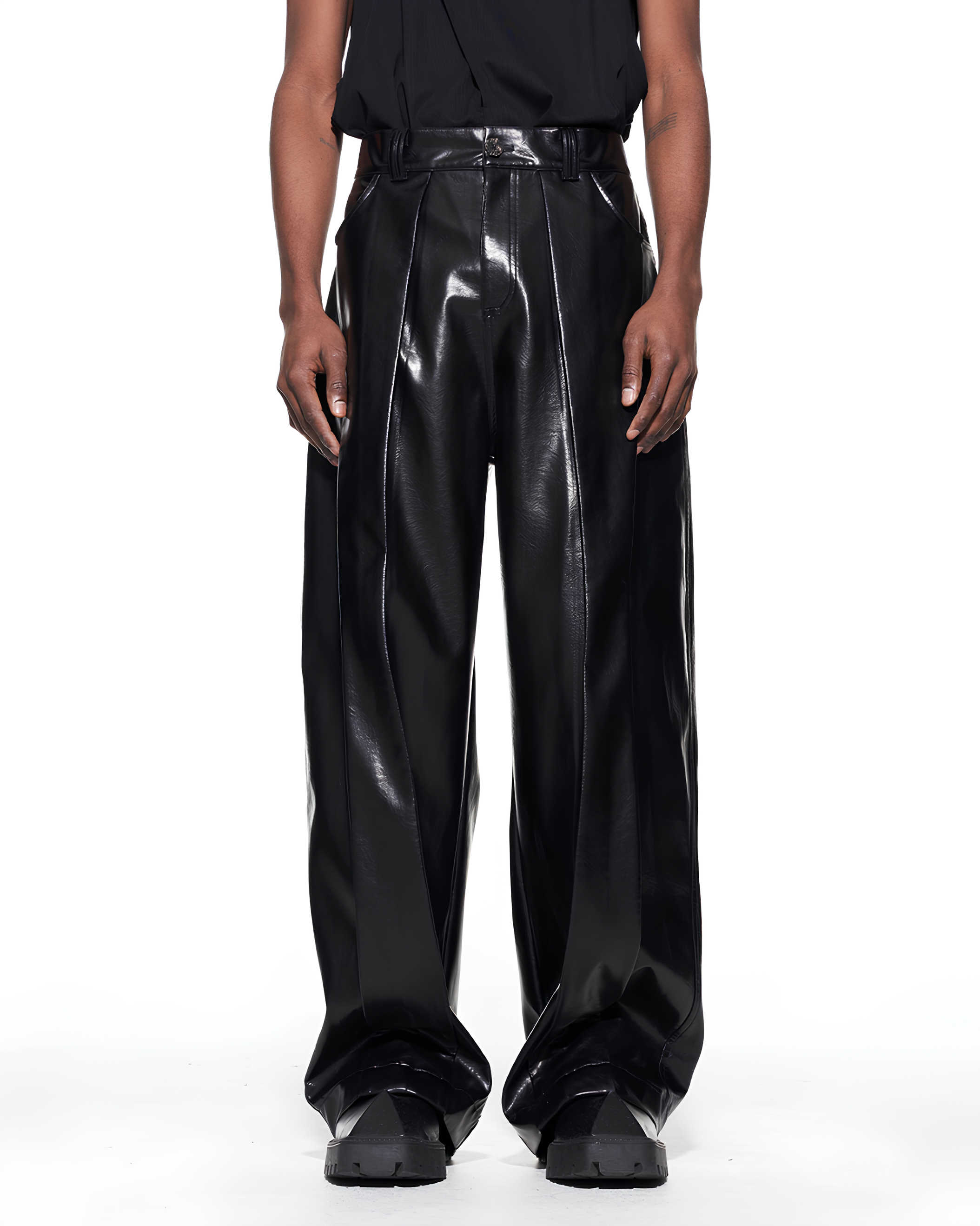 Loose Straight Leather Pants koku0129