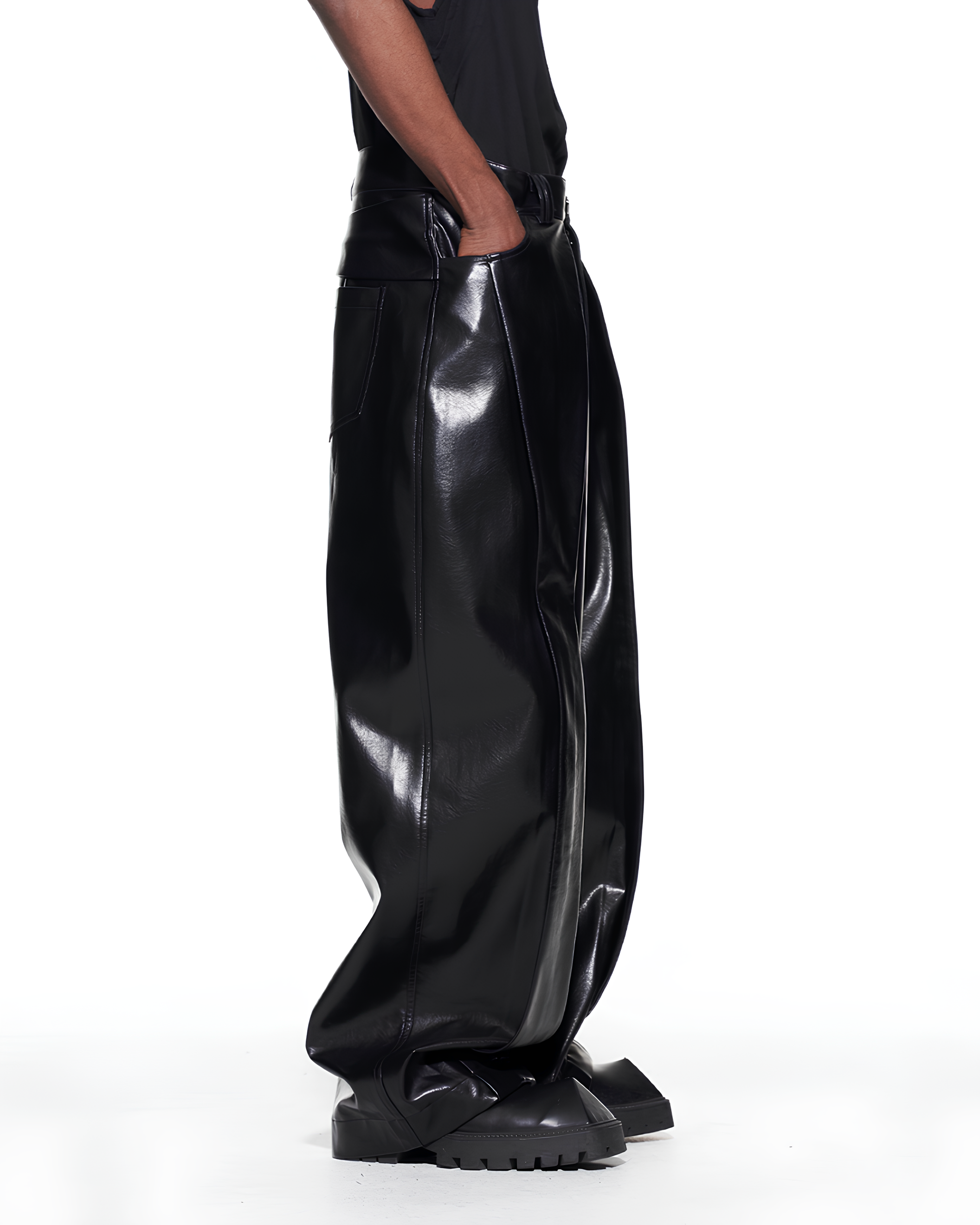 Loose Straight Leather Pants koku0129