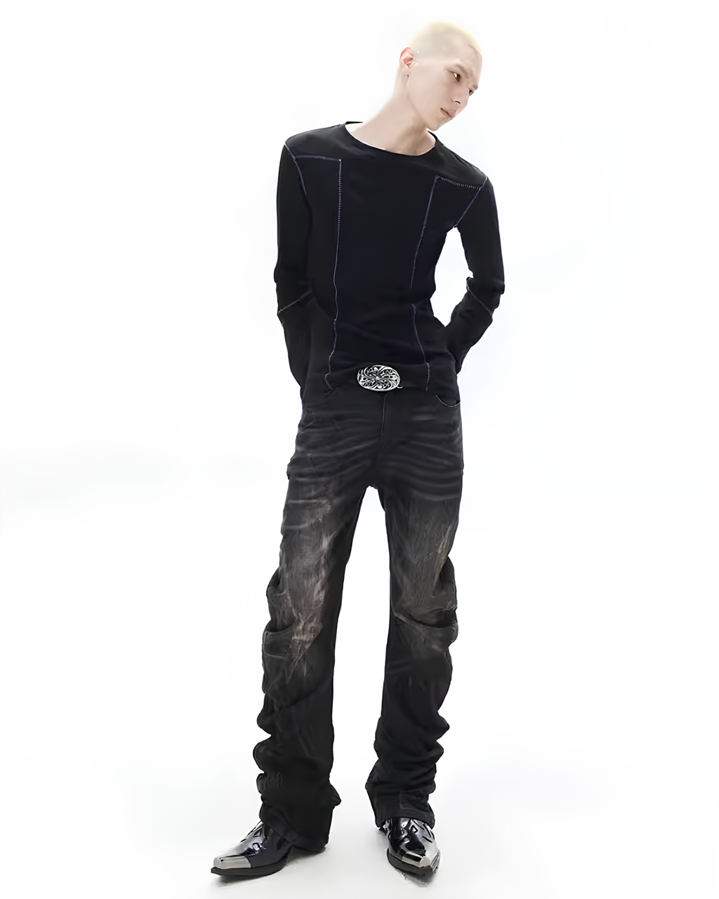 Slim Fit Stitched Long Sleeve T-Shirt koku0141