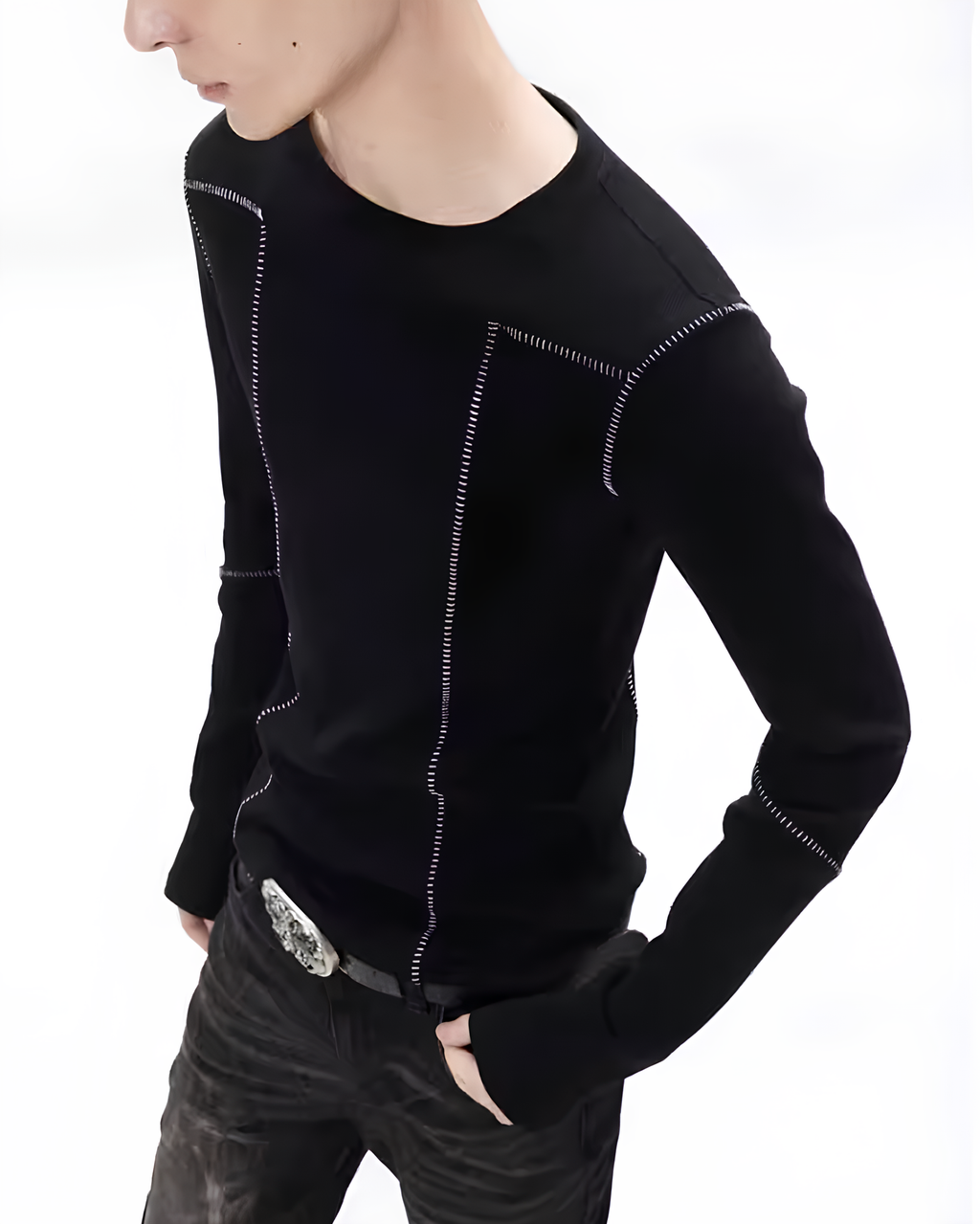 Slim Fit Stitched Long Sleeve T-Shirt koku0141