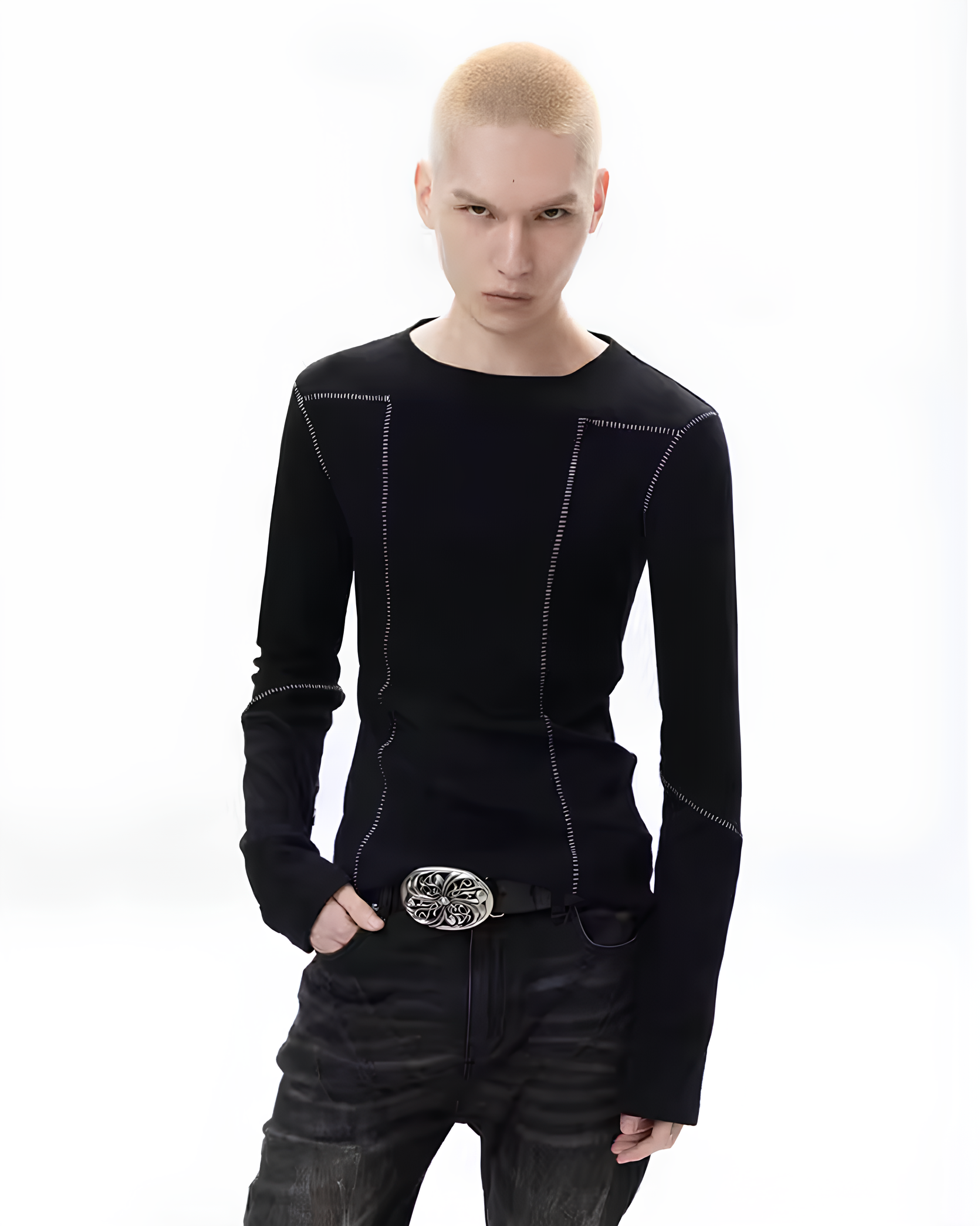 Slim Fit Stitched Long Sleeve T-Shirt koku0141