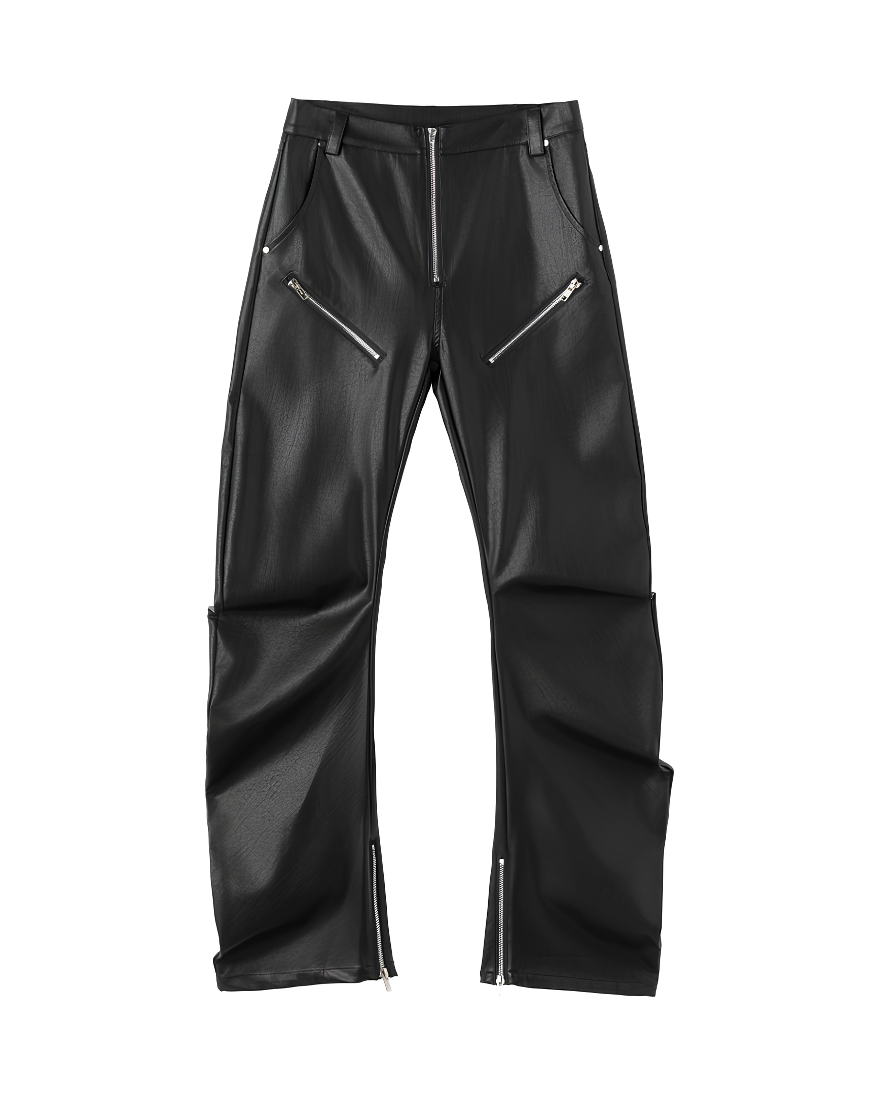 Curved Leather Zip Pants koku0142