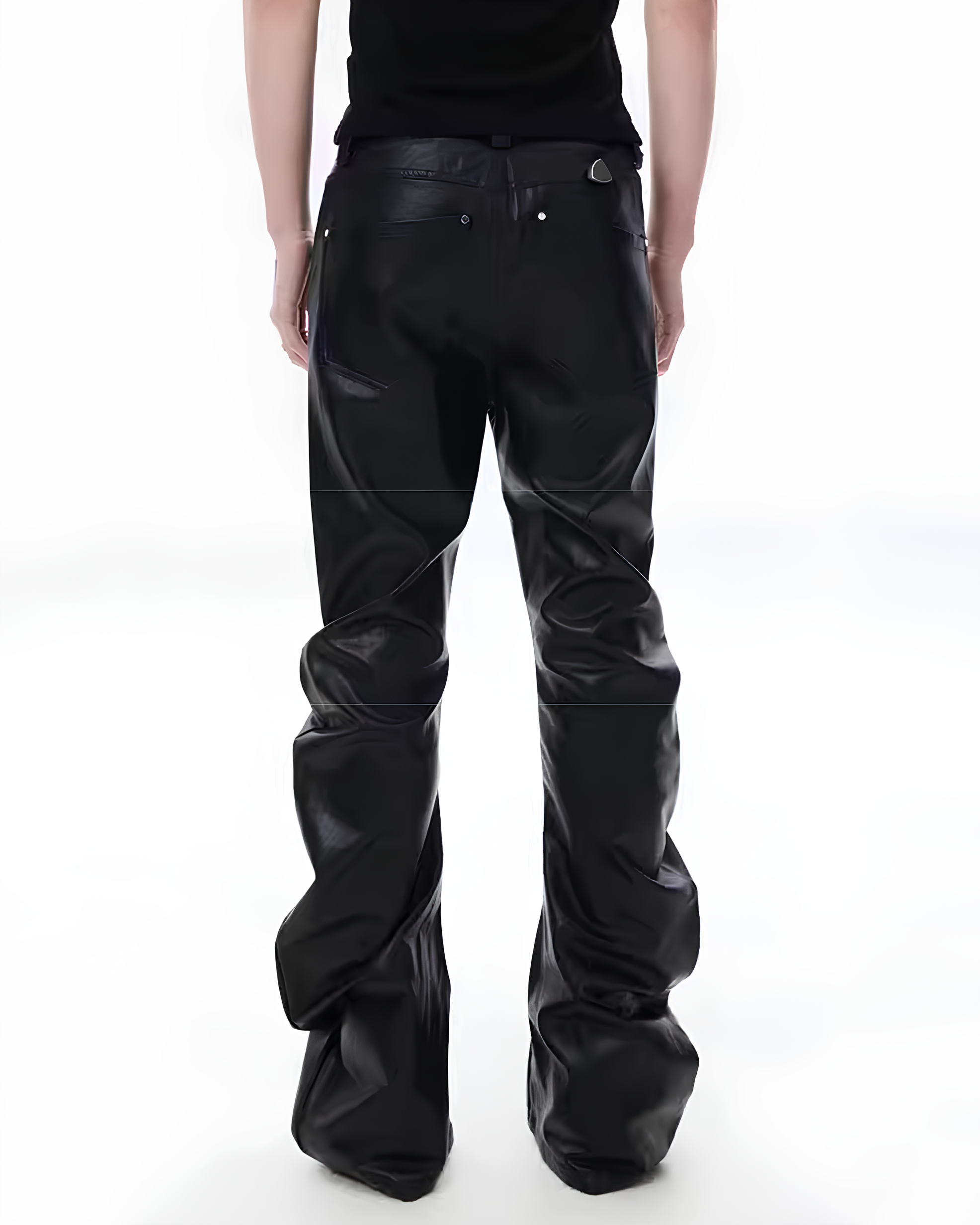 Curved Leather Zip Pants koku0142