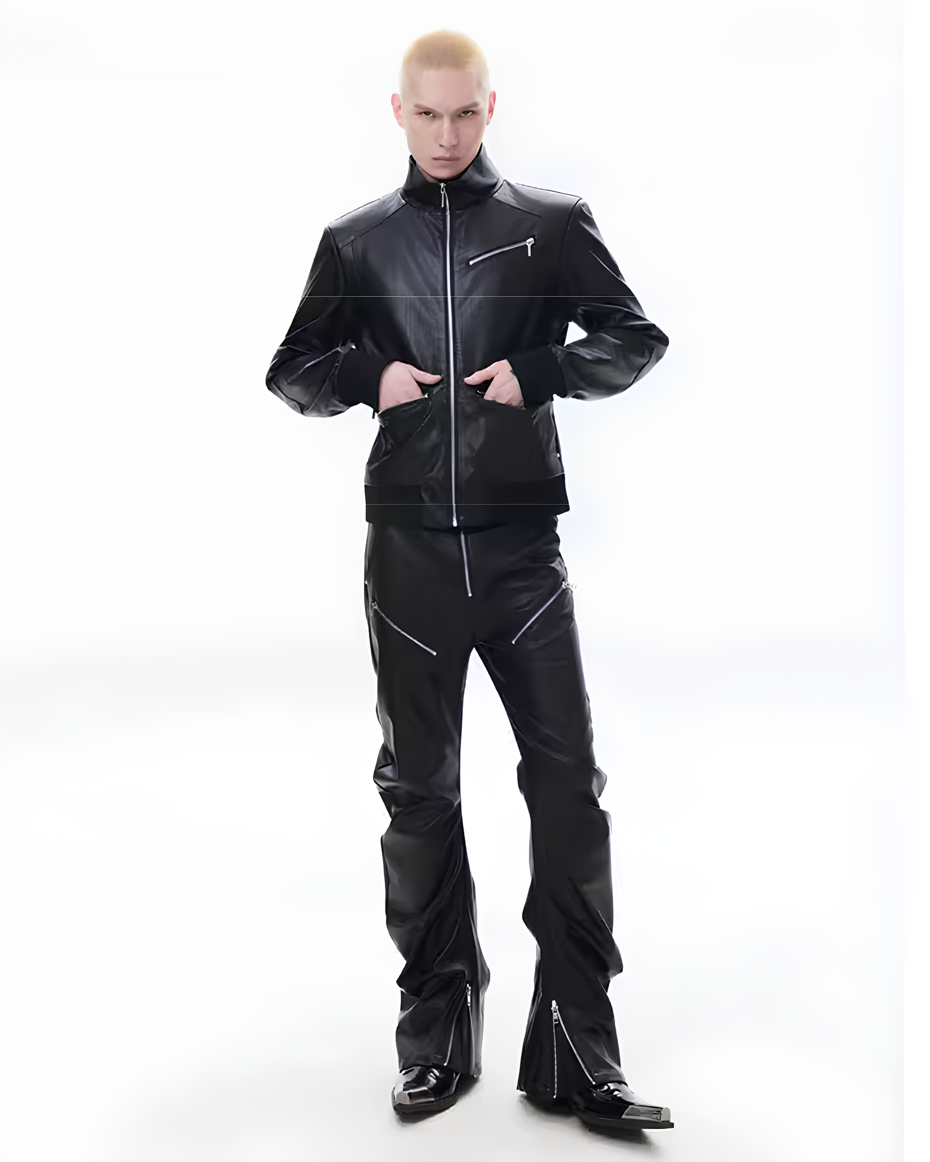 Curved Leather Zip Pants koku0142