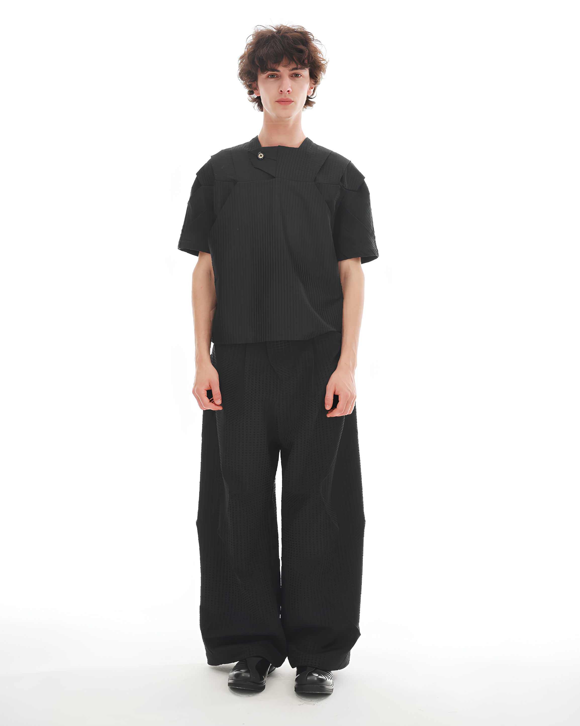 Textured Asymmetric Neck Tee koku0145