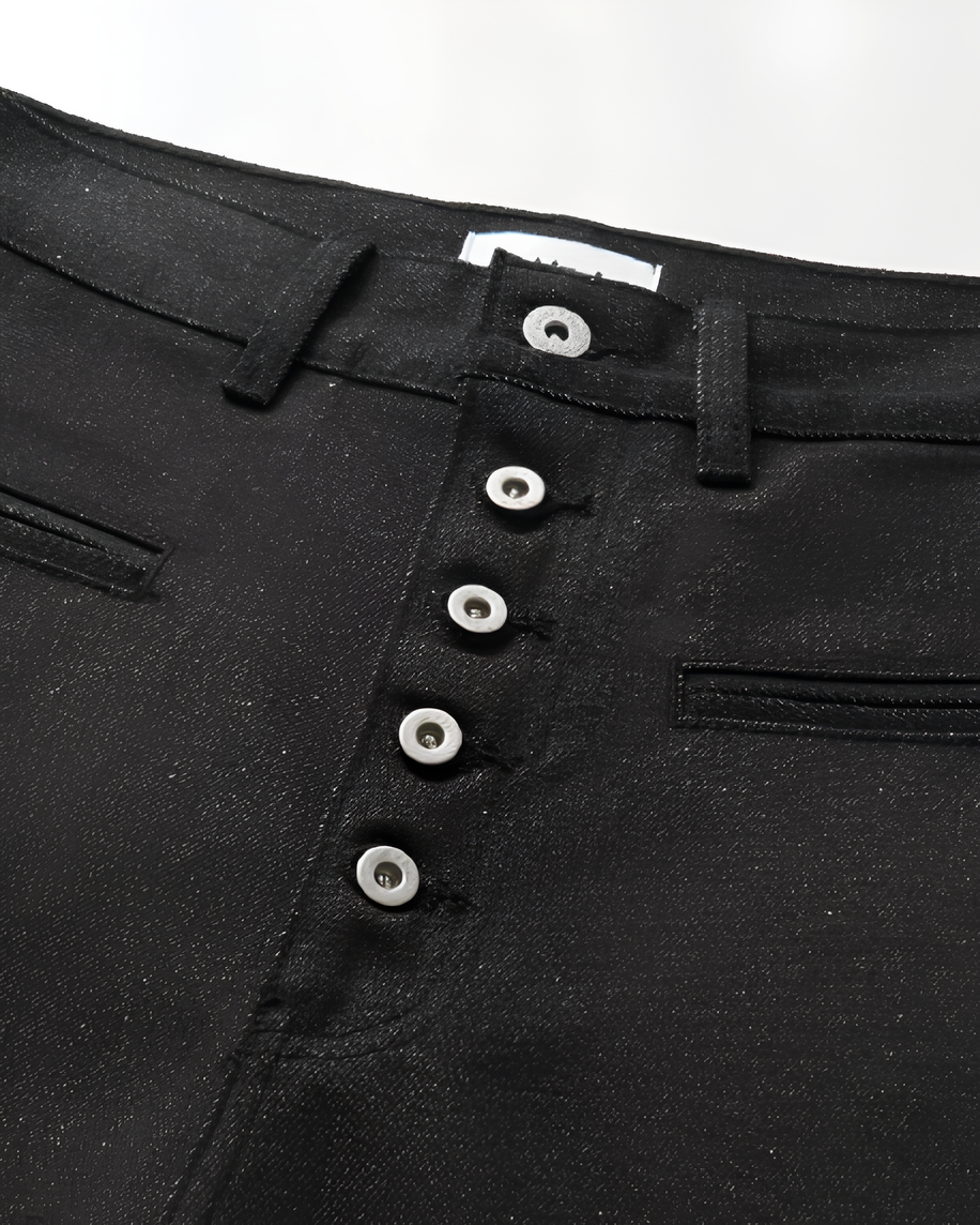 13.5oz Wide-Leg Raw Black Baggy Jeans koku0151