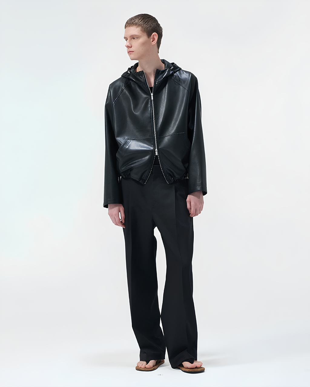 PU Raglan Hooded Cropped Jacket koku0152