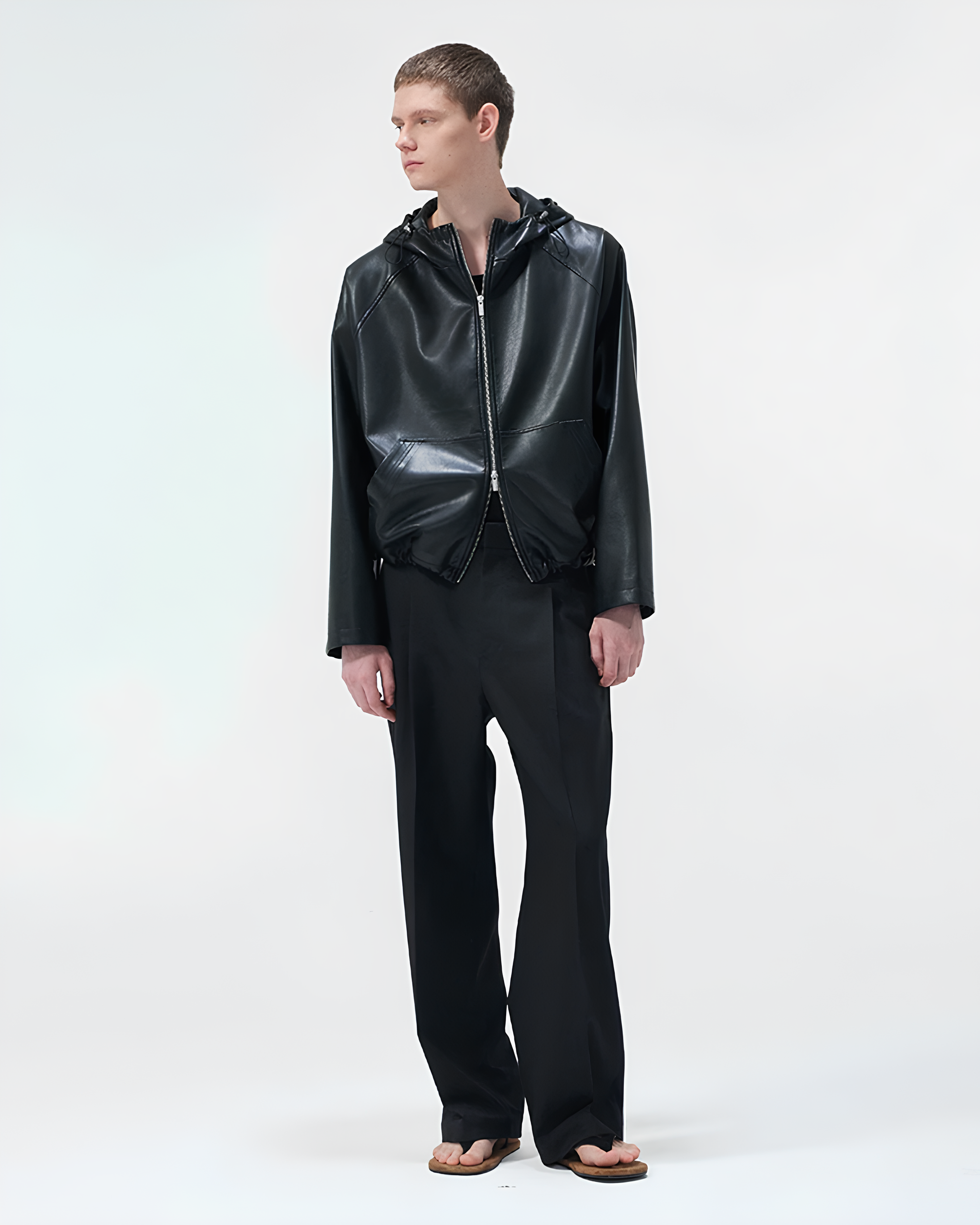PU Raglan Hooded Cropped Jacket koku0152