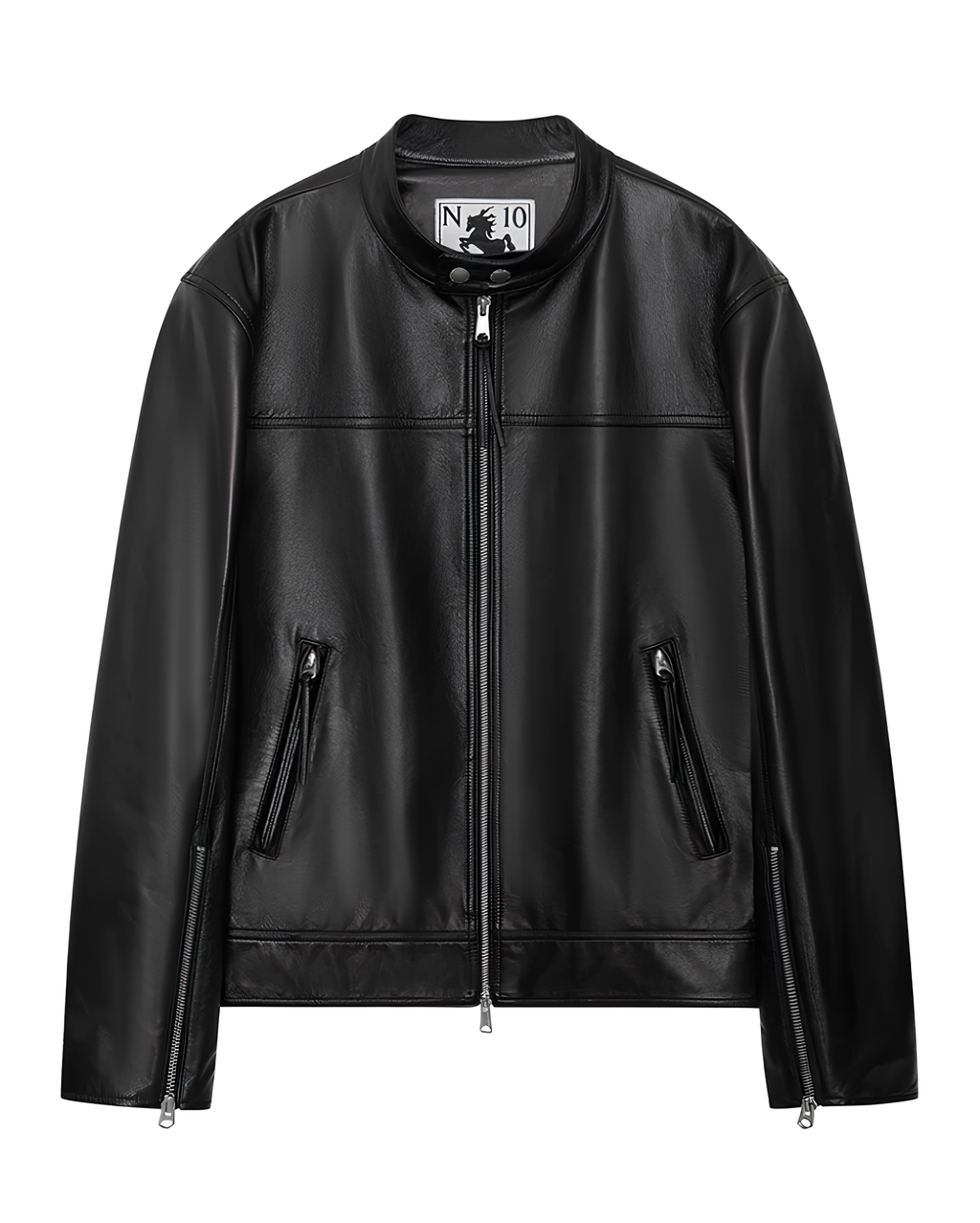 Cow Leather Stand Collar Zip Jacket koku0153