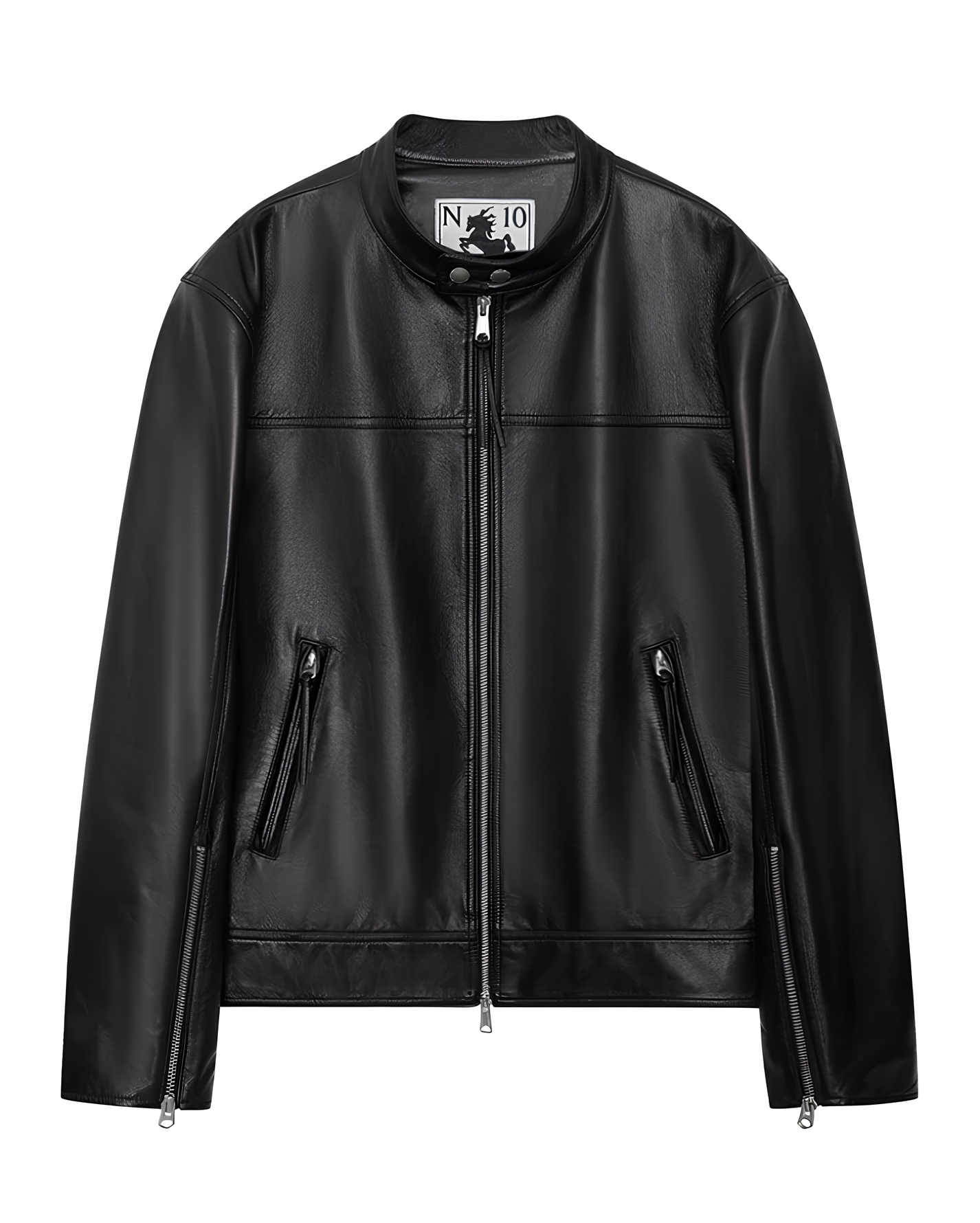 Cow Leather Stand Collar Zip Jacket koku0153