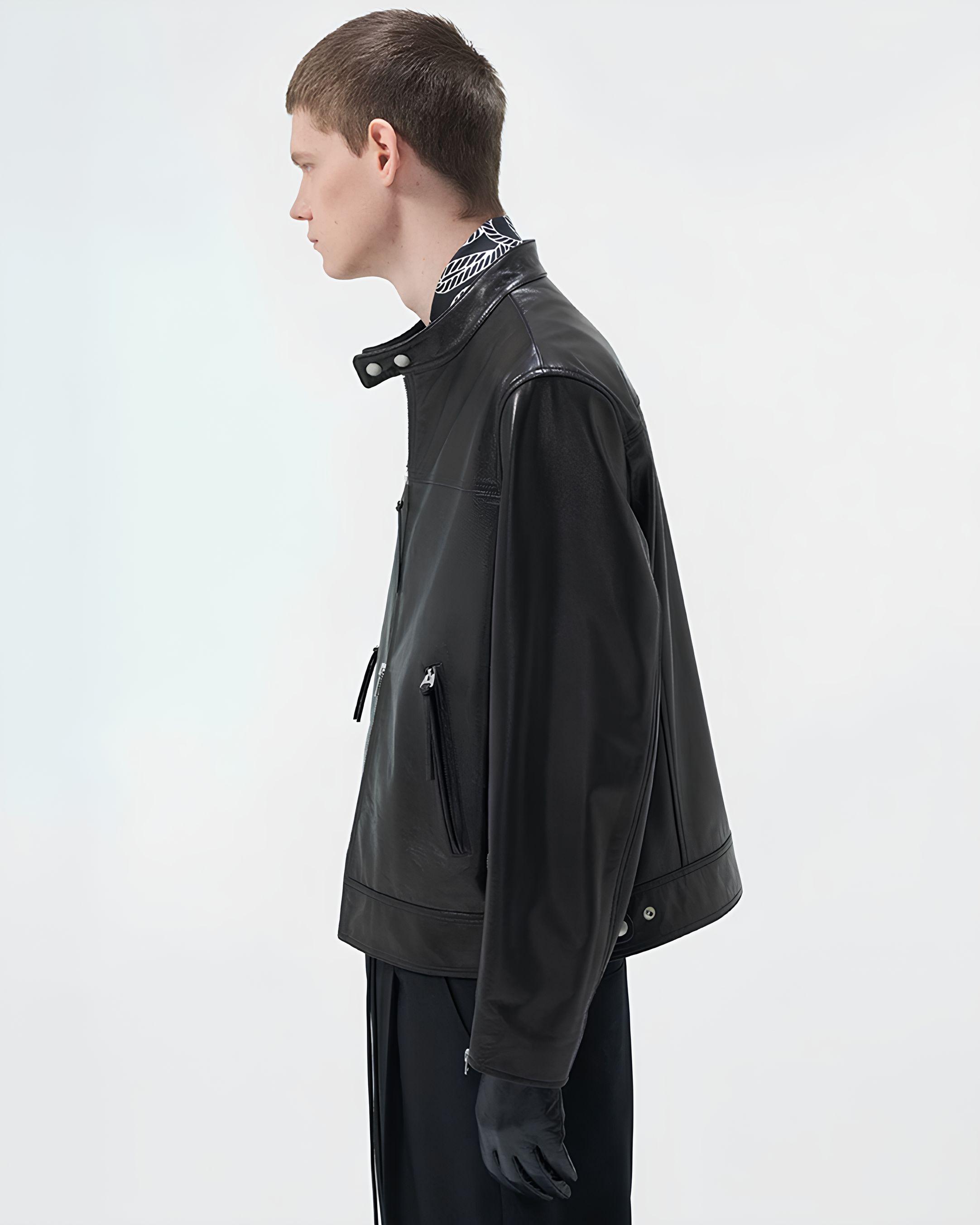 Cow Leather Stand Collar Zip Jacket koku0153