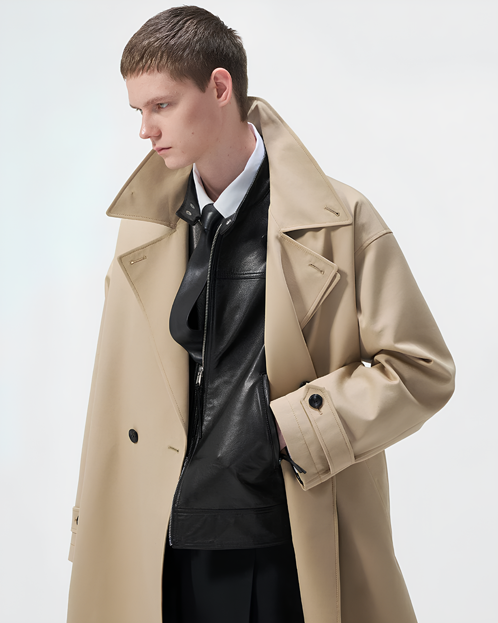 Cow Leather Stand Collar Zip Jacket koku0153