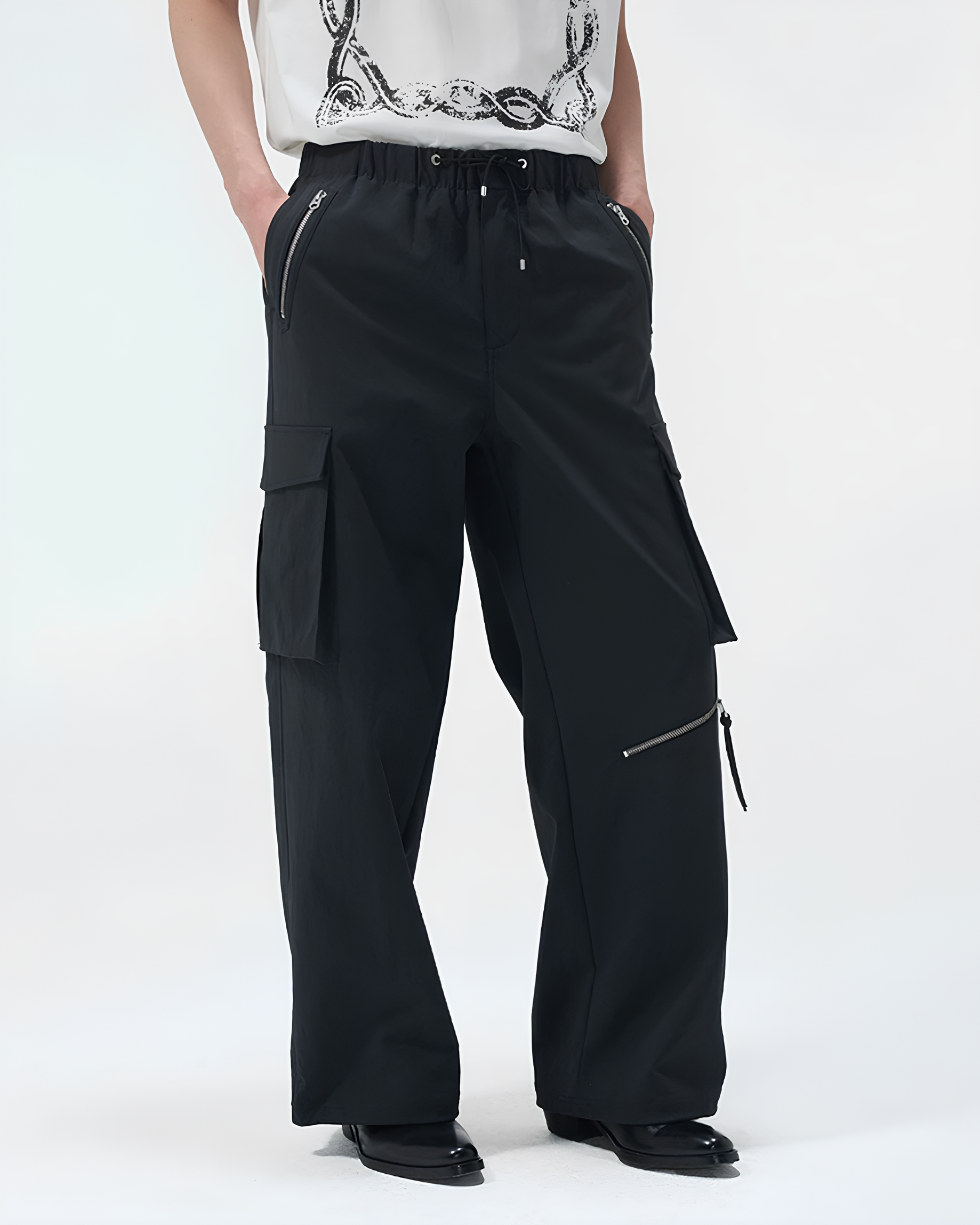 Multi-Zip Wide Cargo Pants koku0154