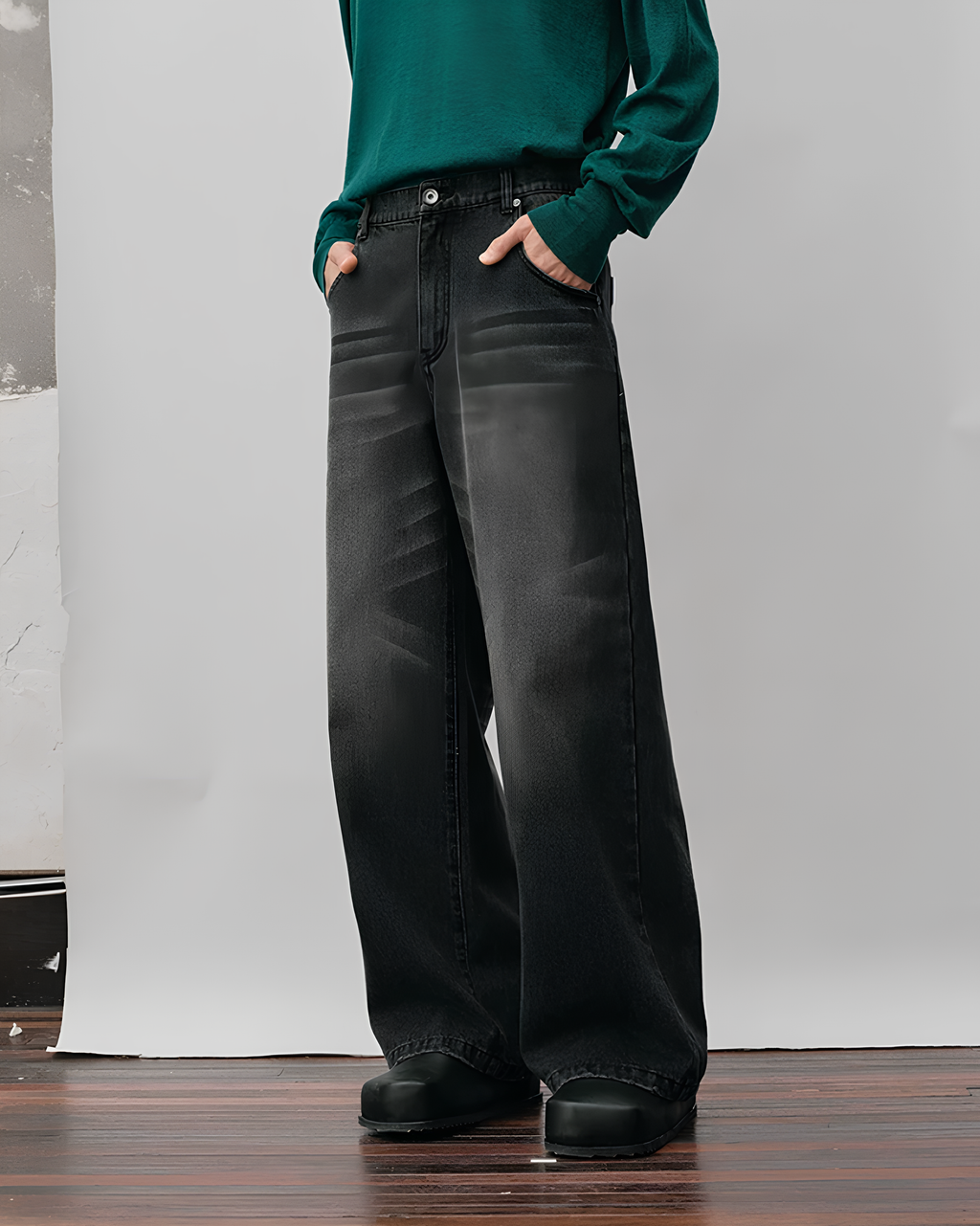 Washed Straight Denim Pants koku0156