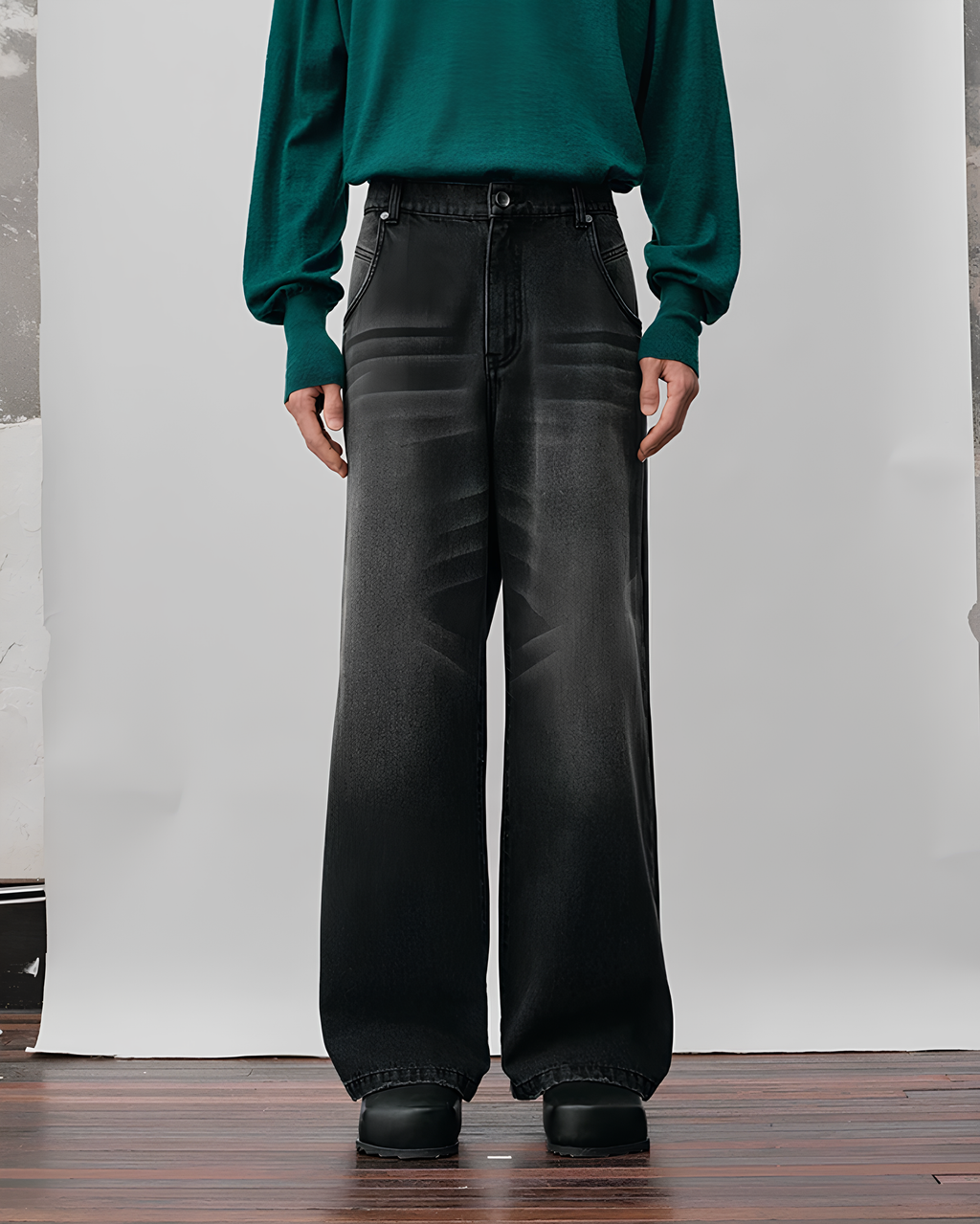 Washed Straight Denim Pants koku0156