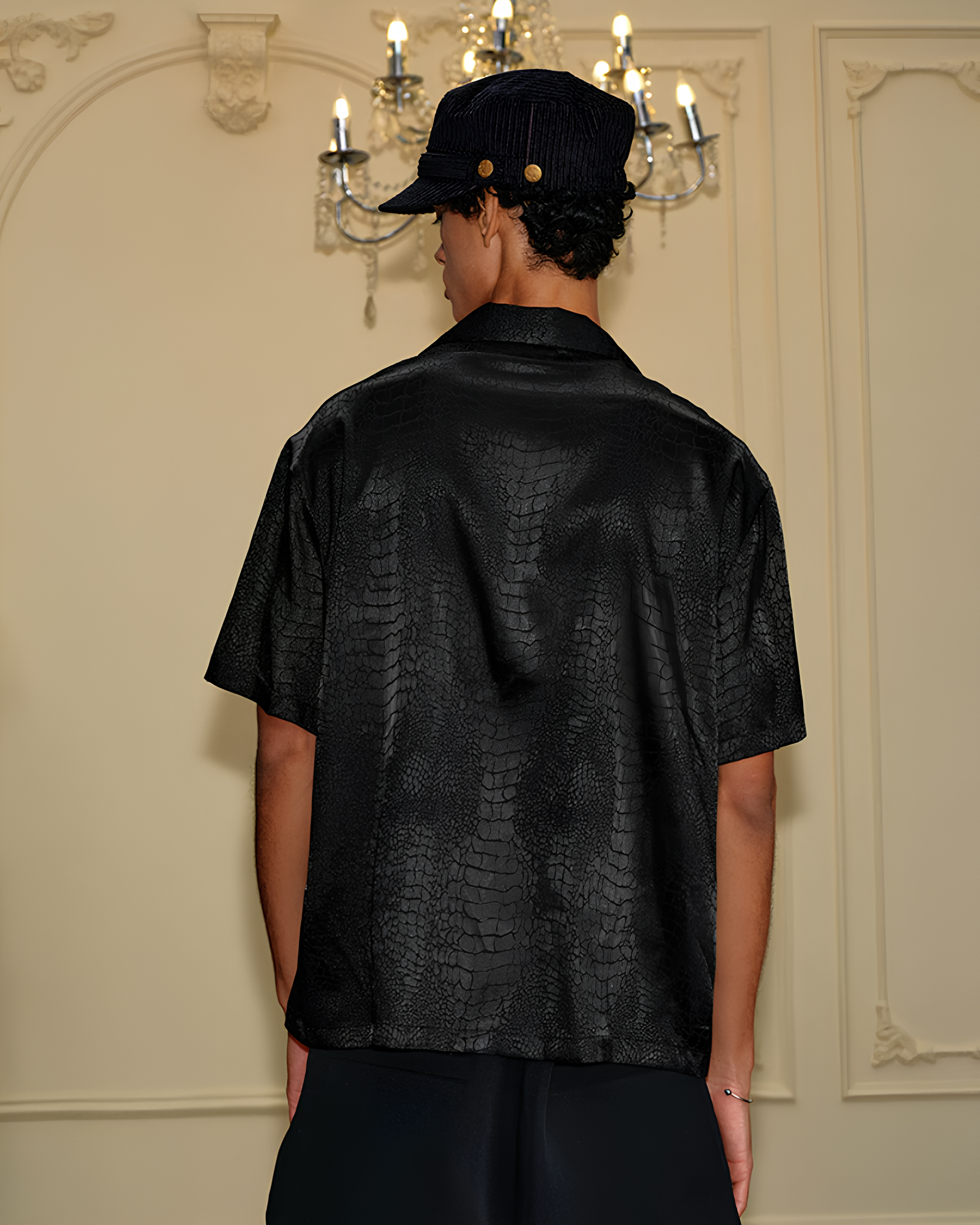 Croc Texture Open Collar Shirt koku0171