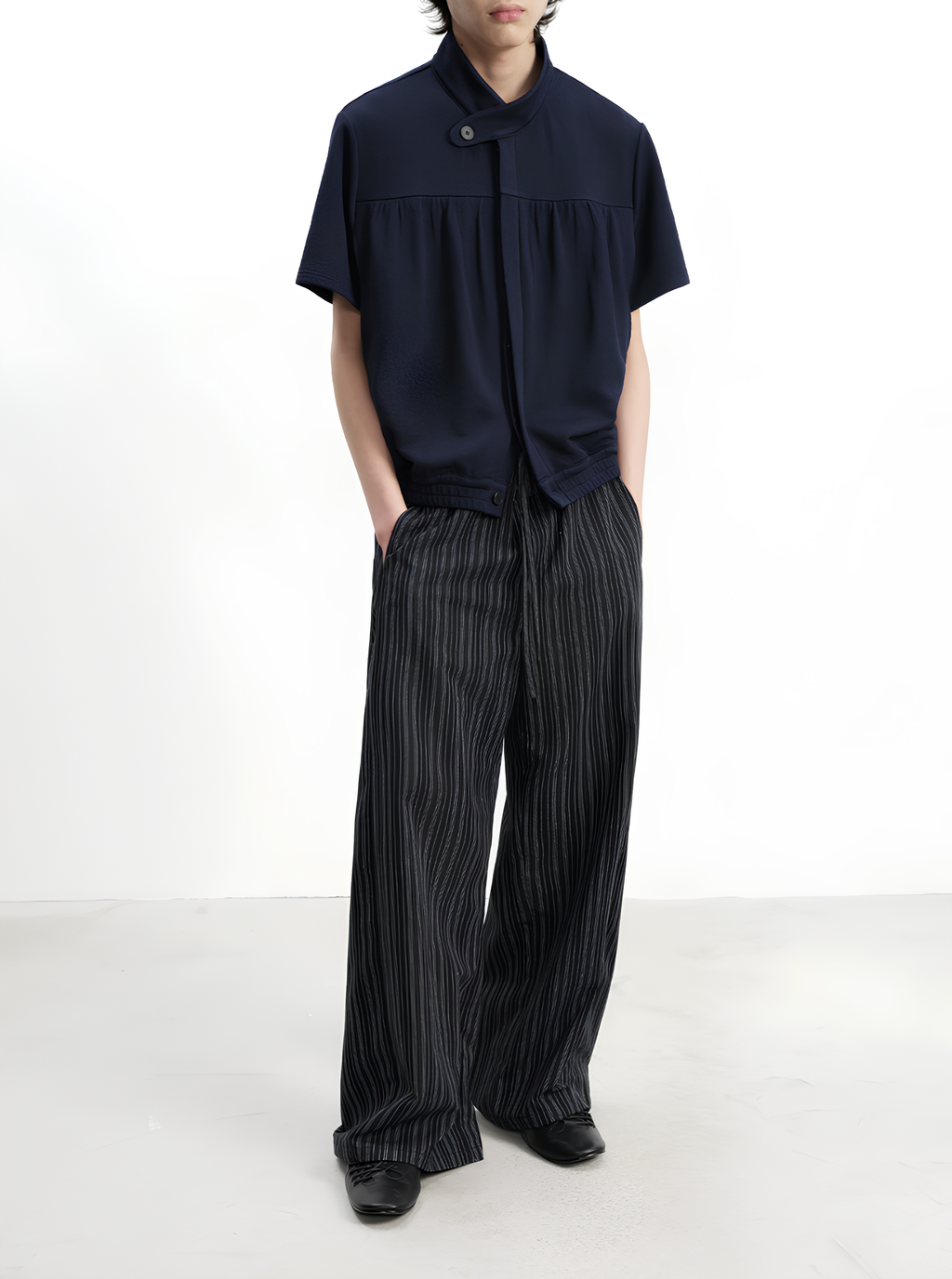 Stand Collar Jacquard Knit Polo koku0219