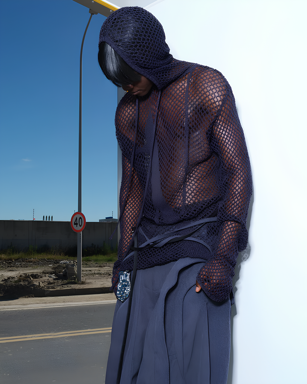 Mesh Embroidery Hoodie koku0191
