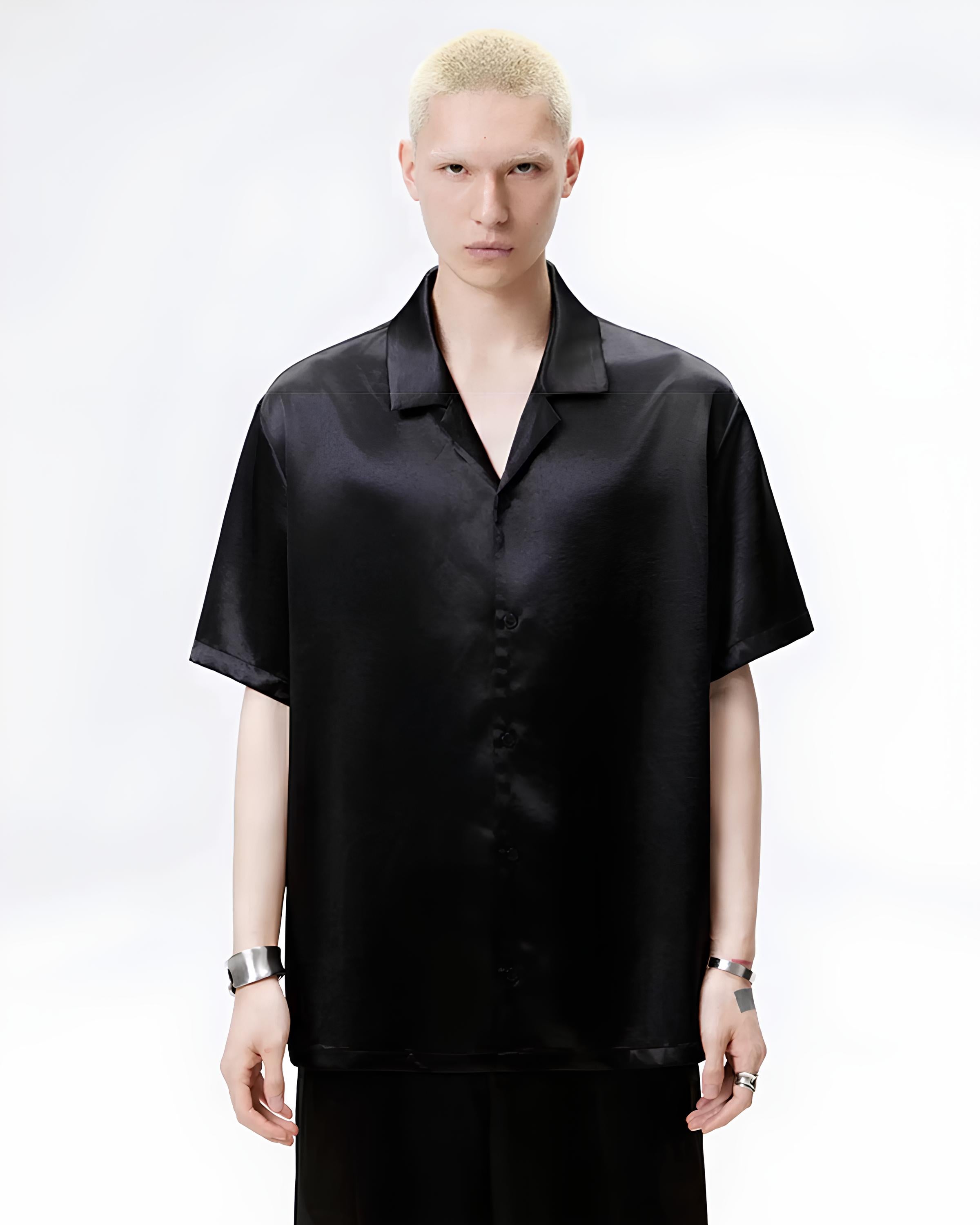 Satin Open Collar Shirt koku0181