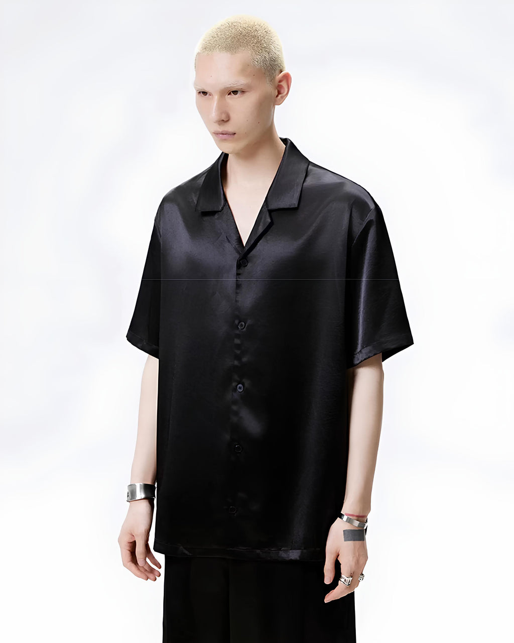 Satin Open Collar Shirt koku0181