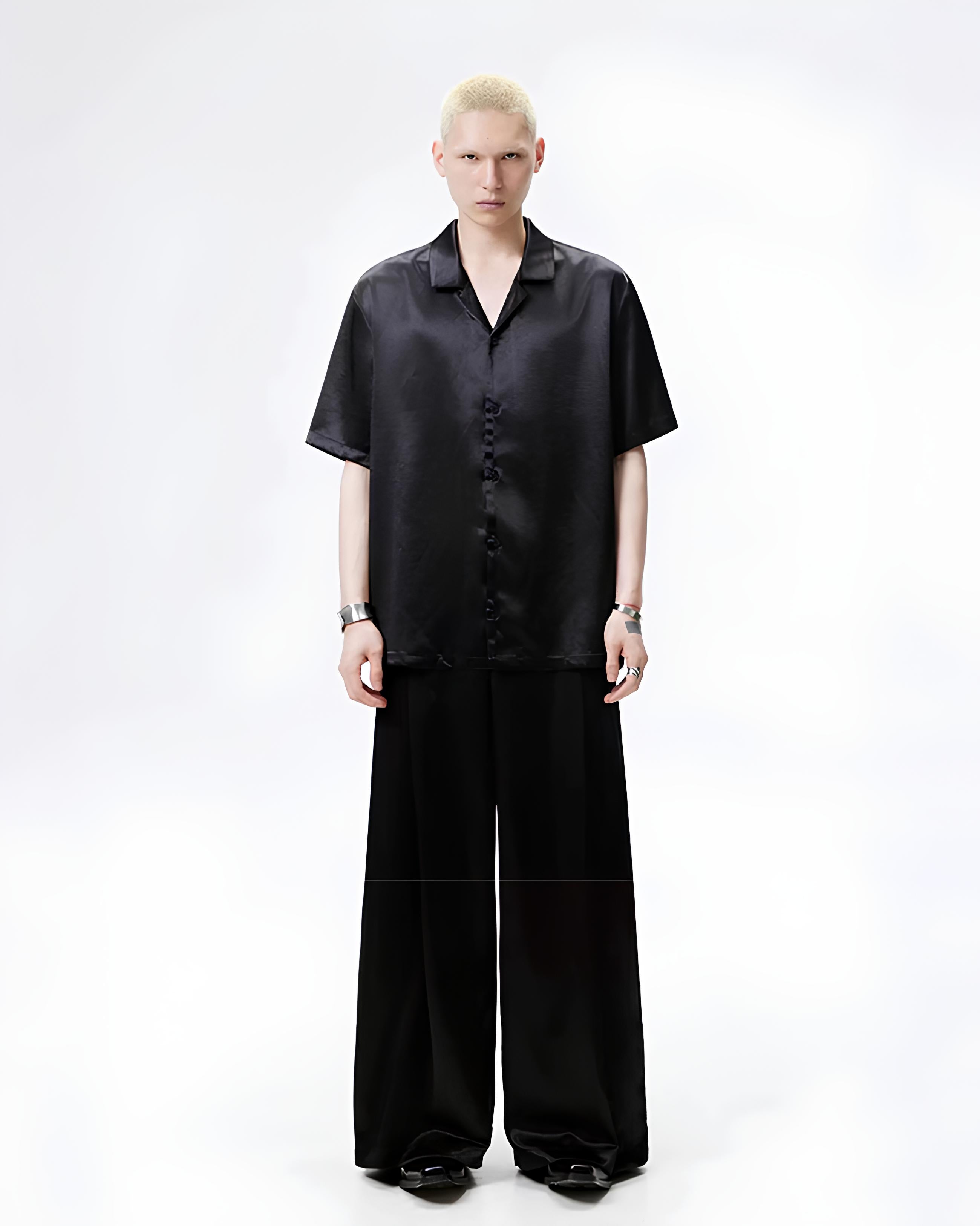 Satin Open Collar Shirt koku0181