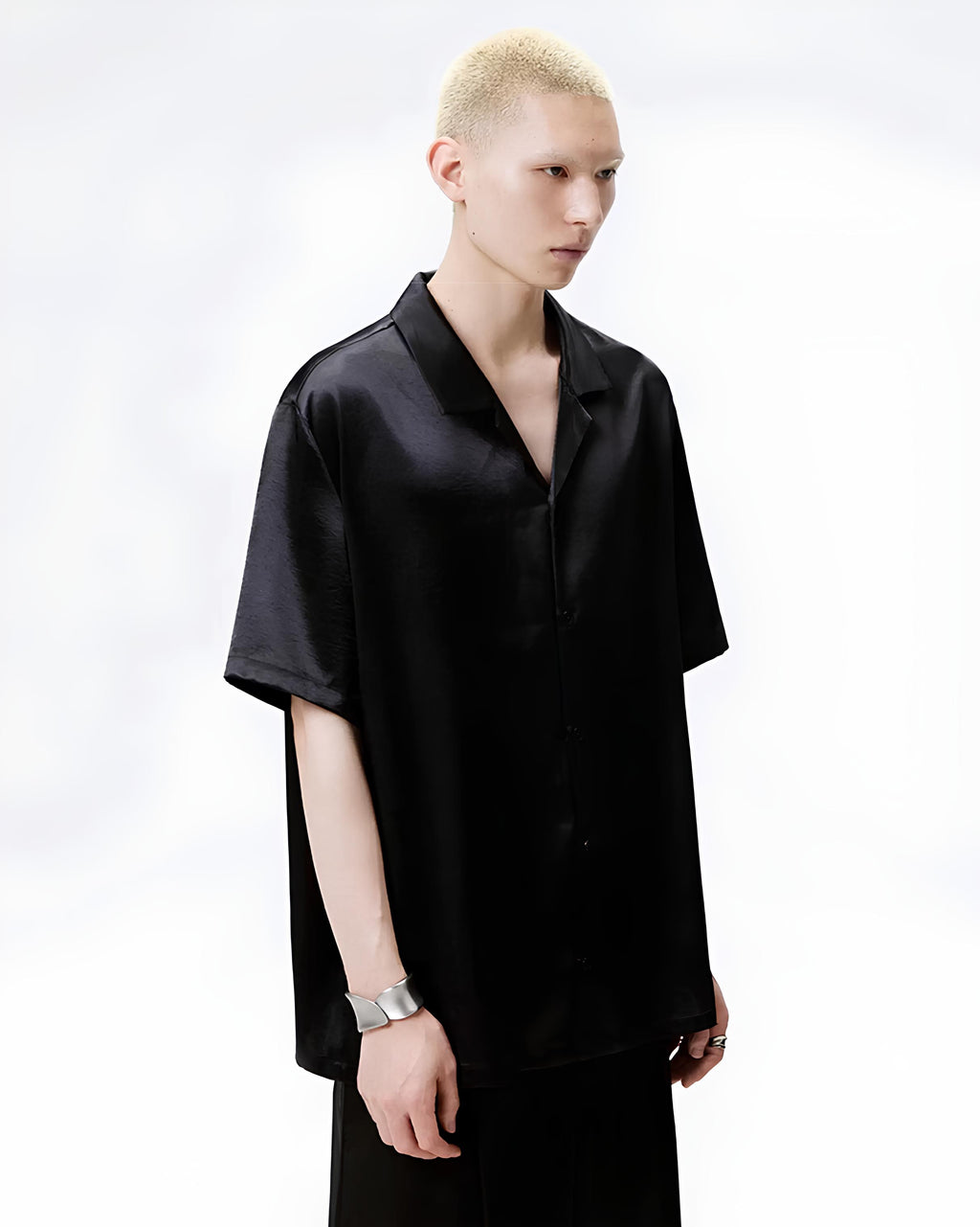 Satin Open Collar Shirt koku0181