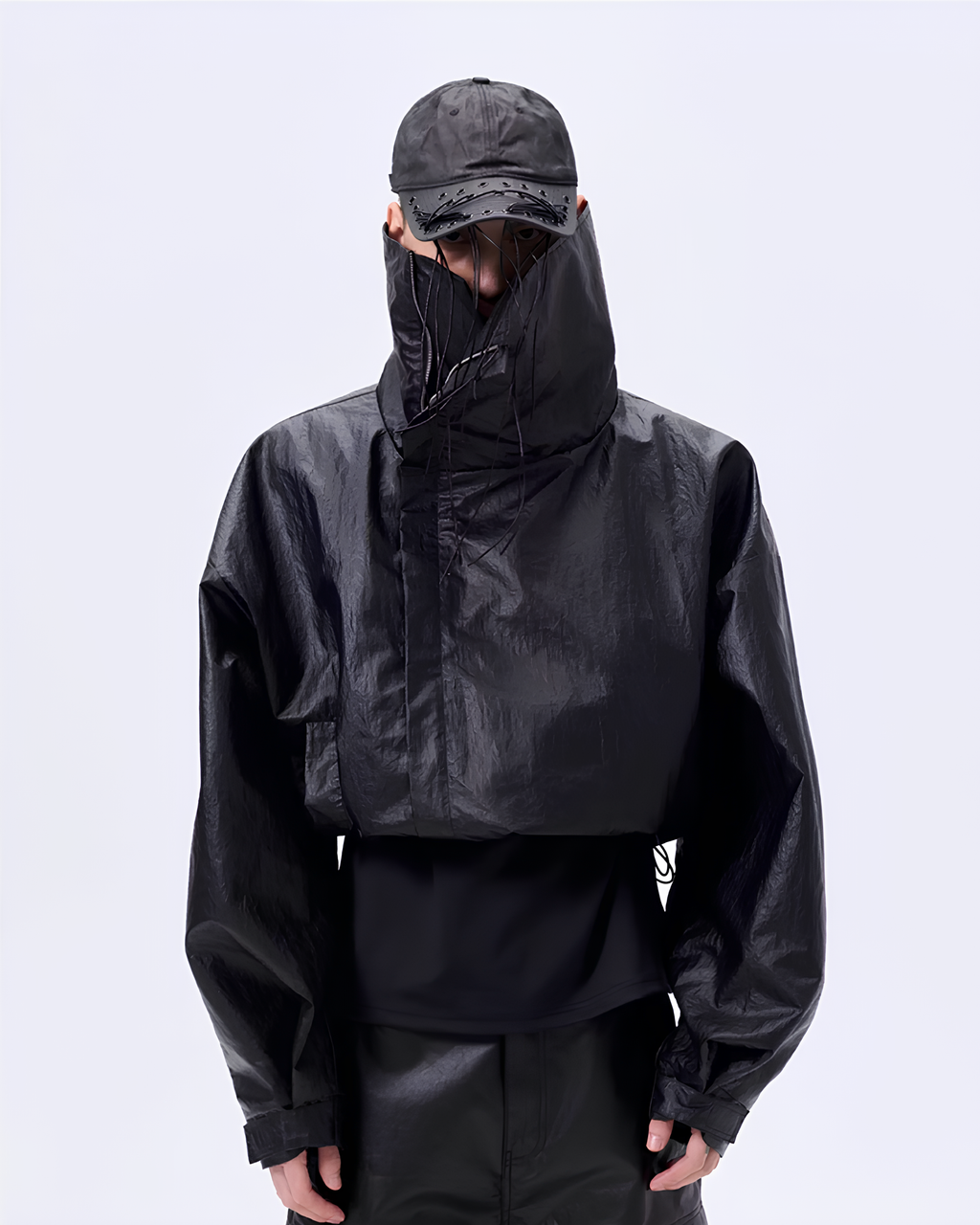 Cropped Oversized Stand Collar Coated Blouson koku0049