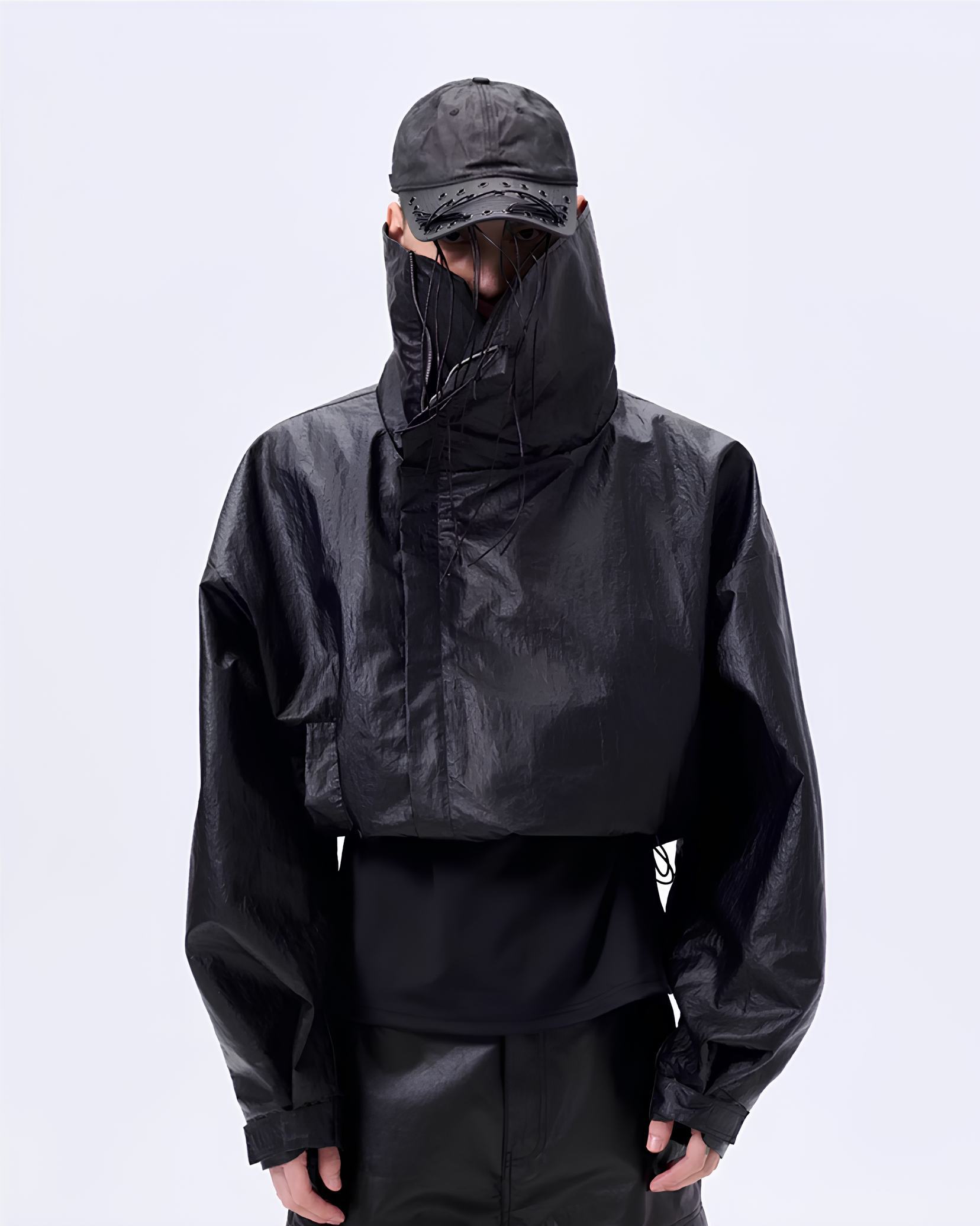 Cropped Oversized Stand Collar Coated Blouson koku0049