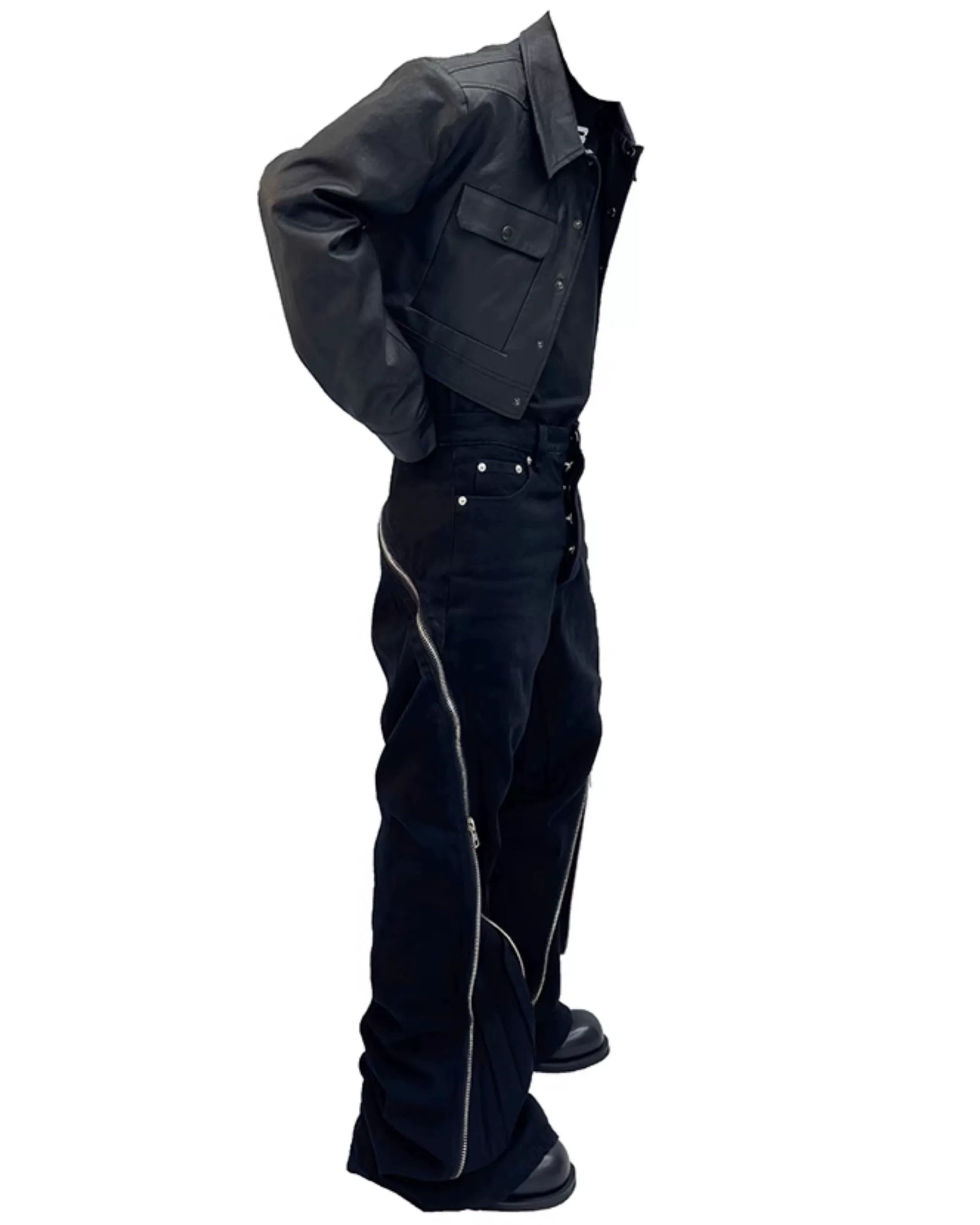 Twisted Spiral Zip Flare Denim Pants koku0063