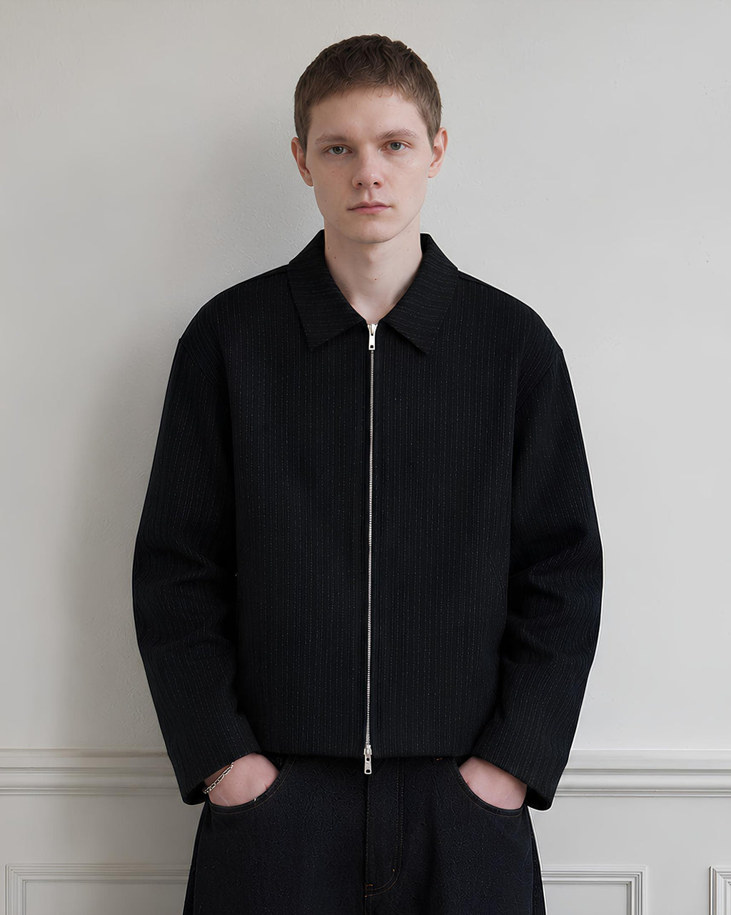 Pinstripe Cropped Blouson koku0205