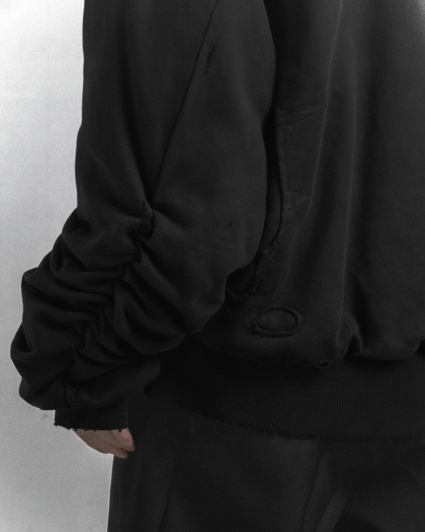 Distressed Cotton Sweatshirt Jacket koku0089