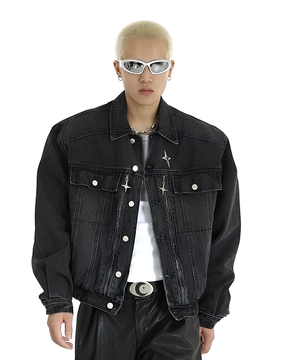 Black Denim Studded Jacket koku0001