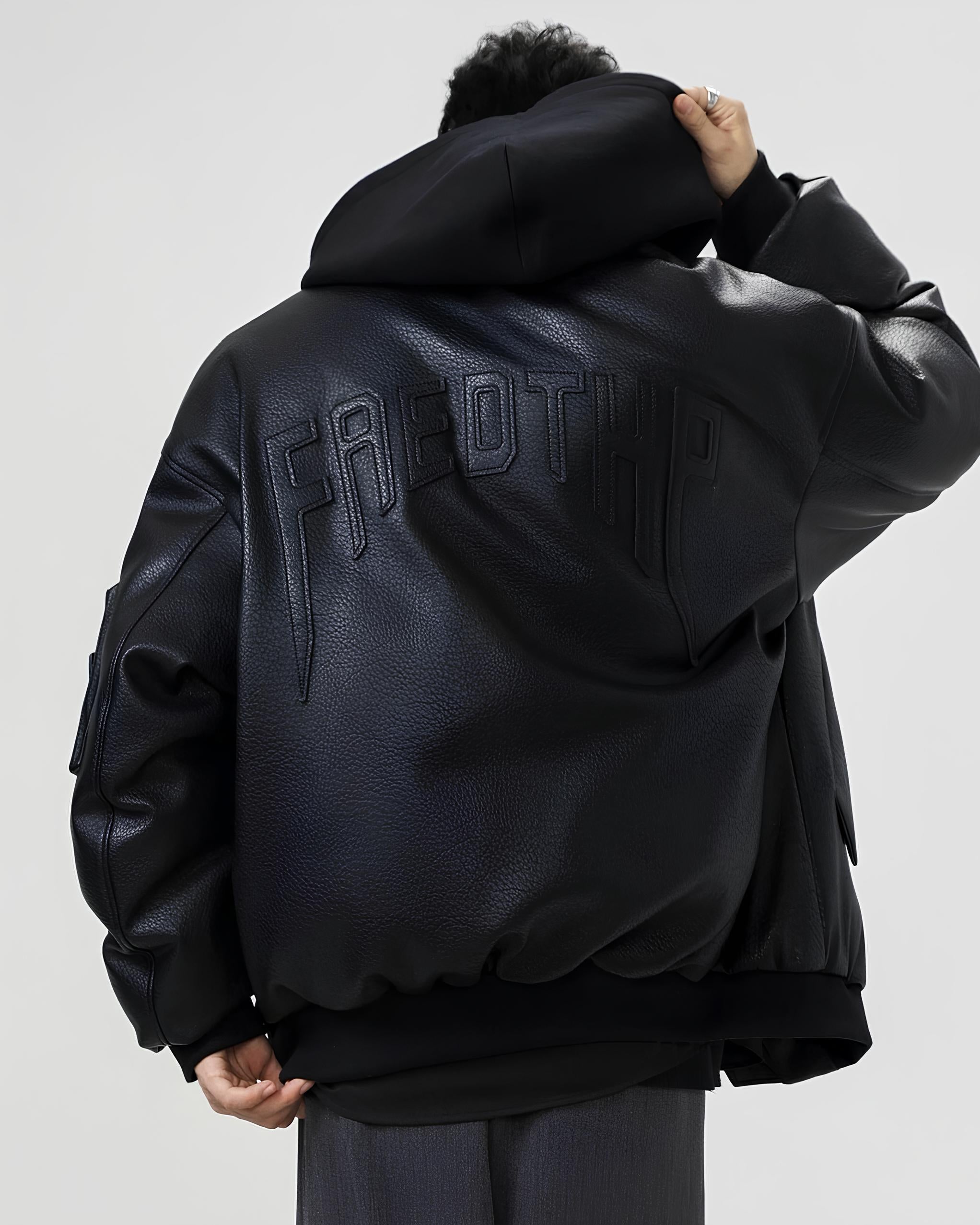 Structured Faux-Leather Oversized Bomber koku0125