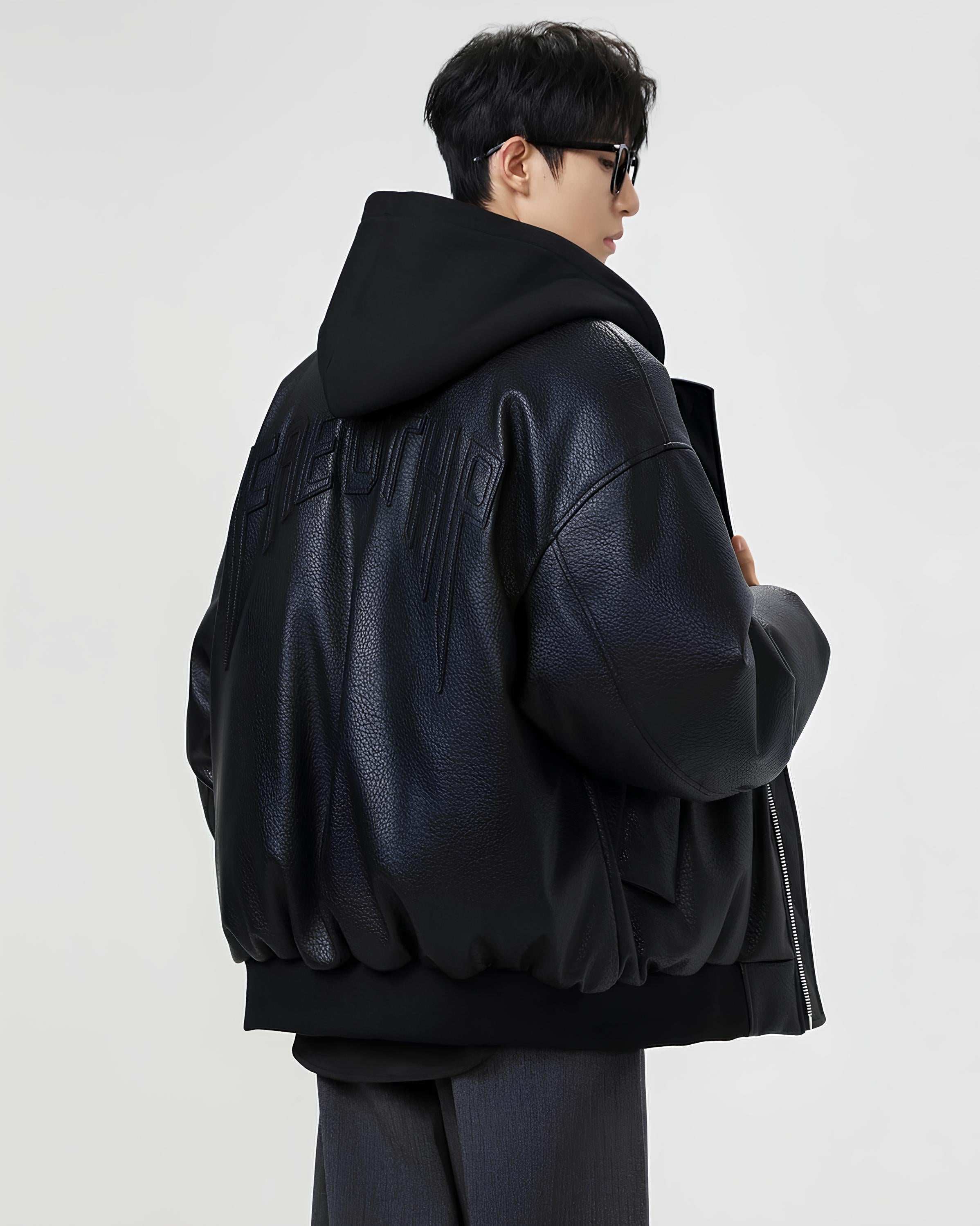 Structured Faux-Leather Oversized Bomber koku0125