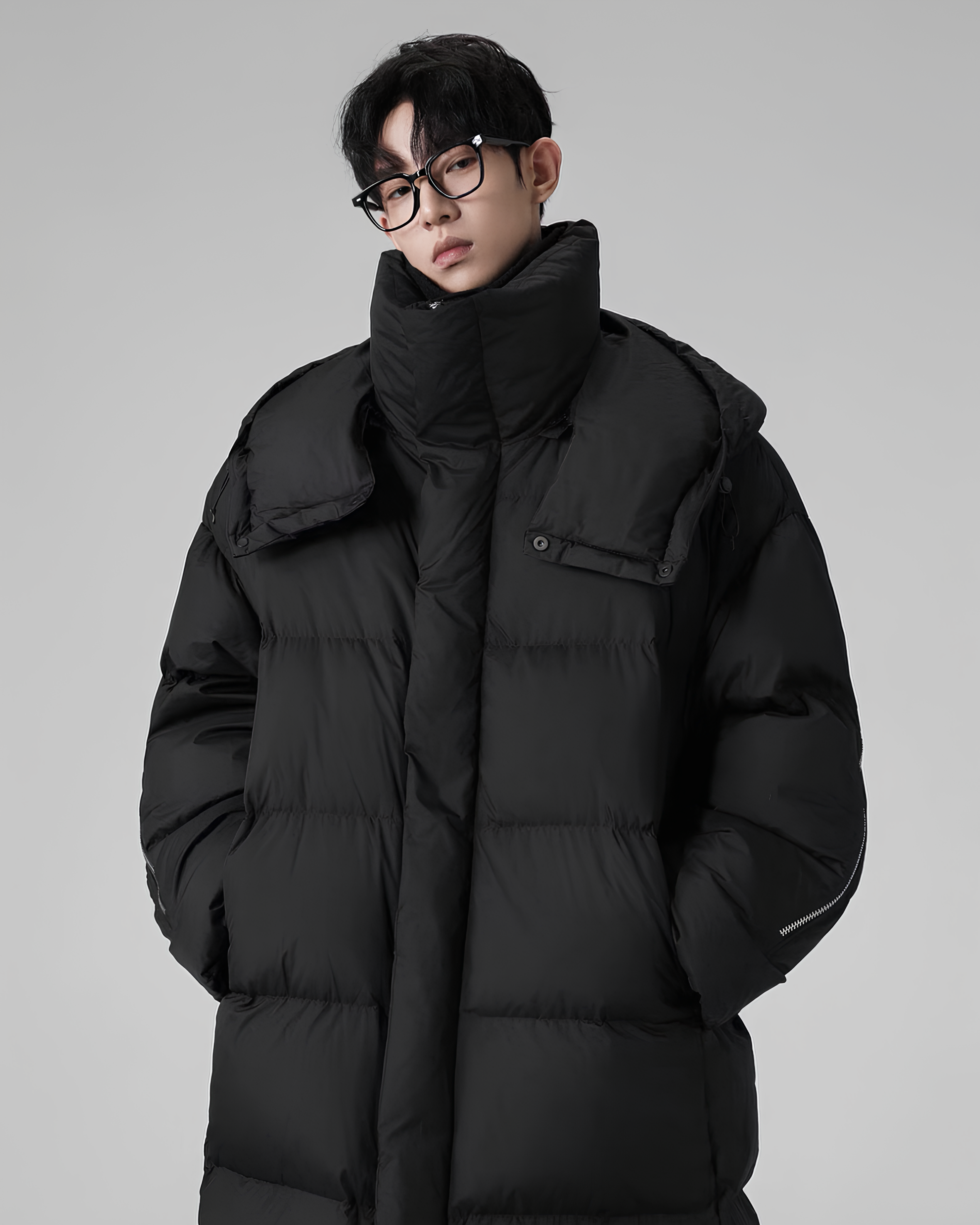 Minimalist Long Zip-Detail Down Coat koku0128