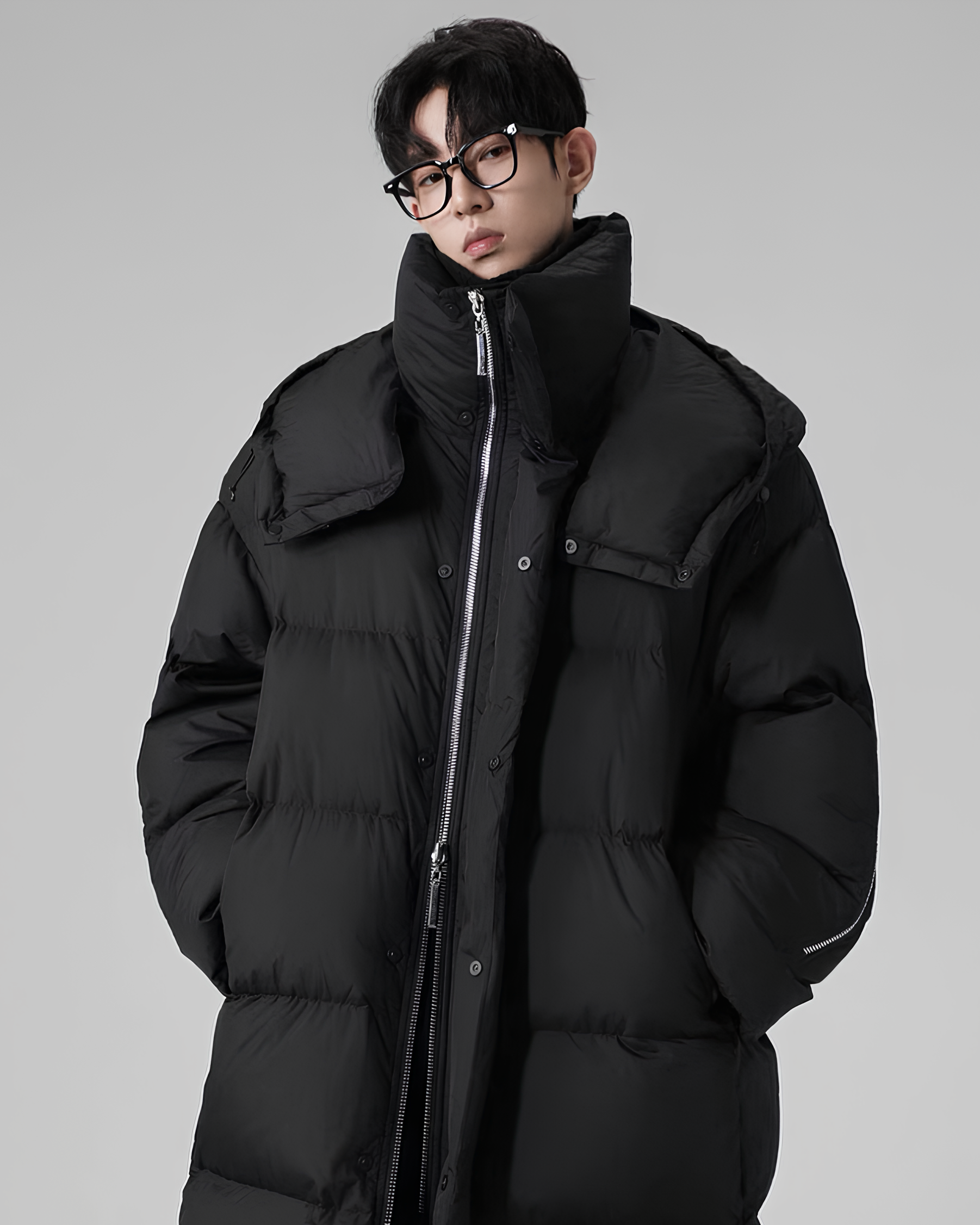 Minimalist Long Zip-Detail Down Coat koku0128
