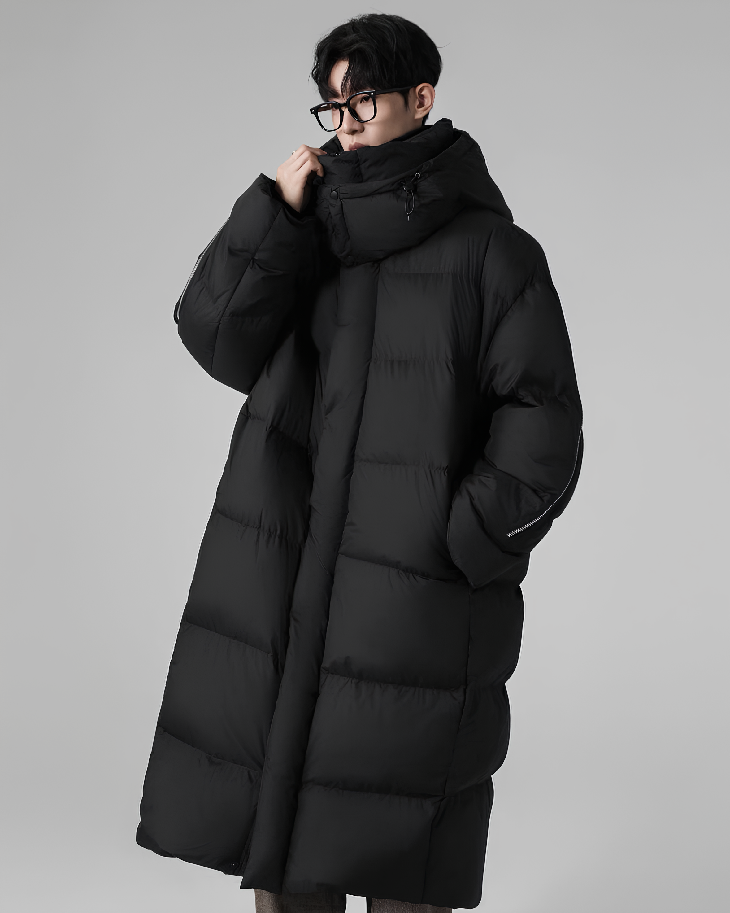 Minimalist Long Zip-Detail Down Coat koku0128