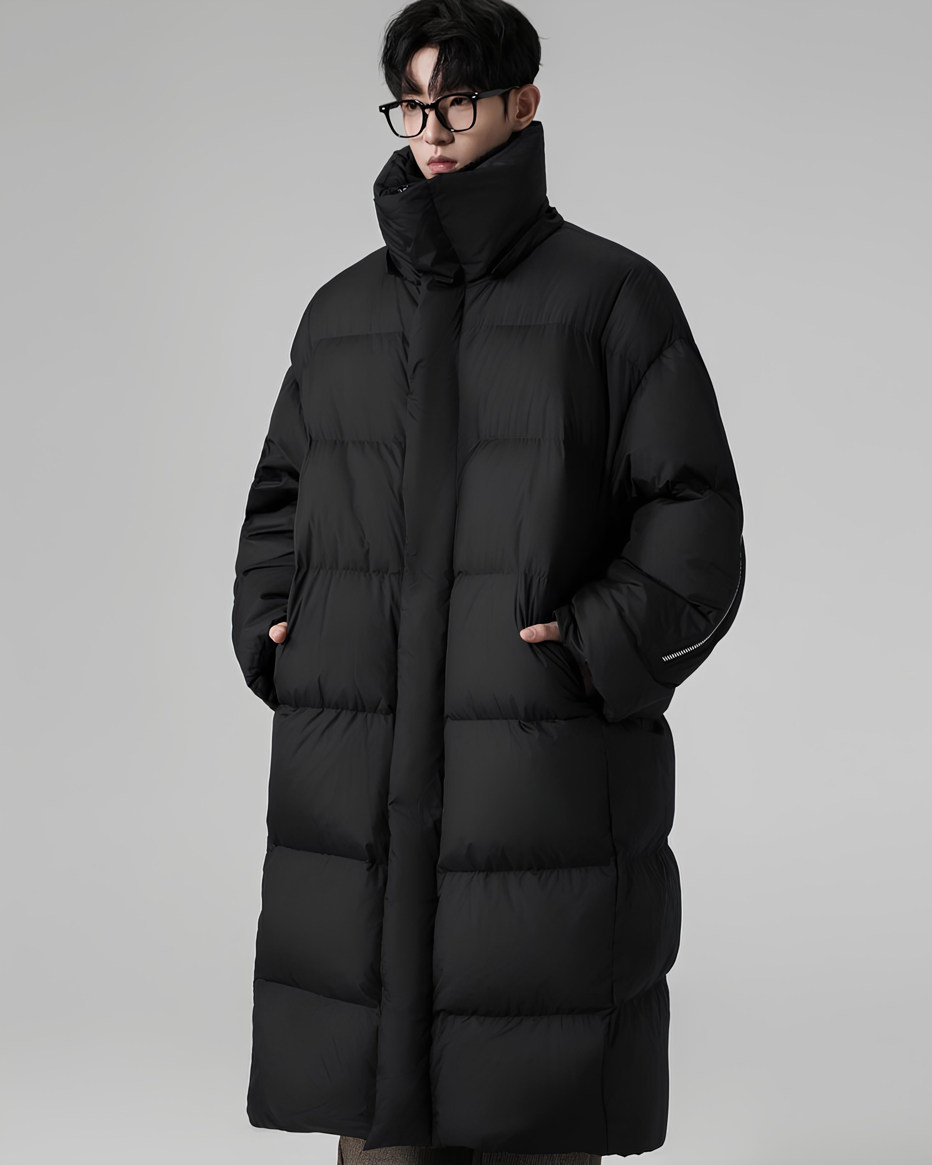 Minimalist Long Zip-Detail Down Coat koku0128