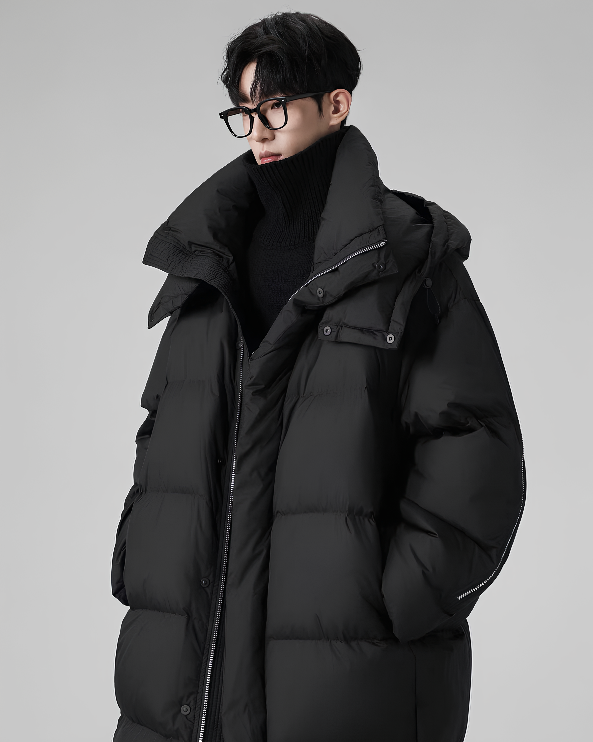 Minimalist Long Zip-Detail Down Coat koku0128