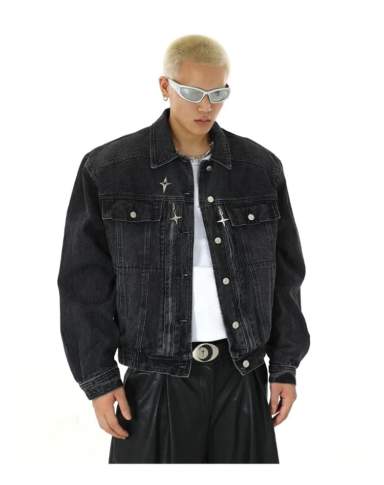 MEBXX Black Denim Studded Jacket koku0001