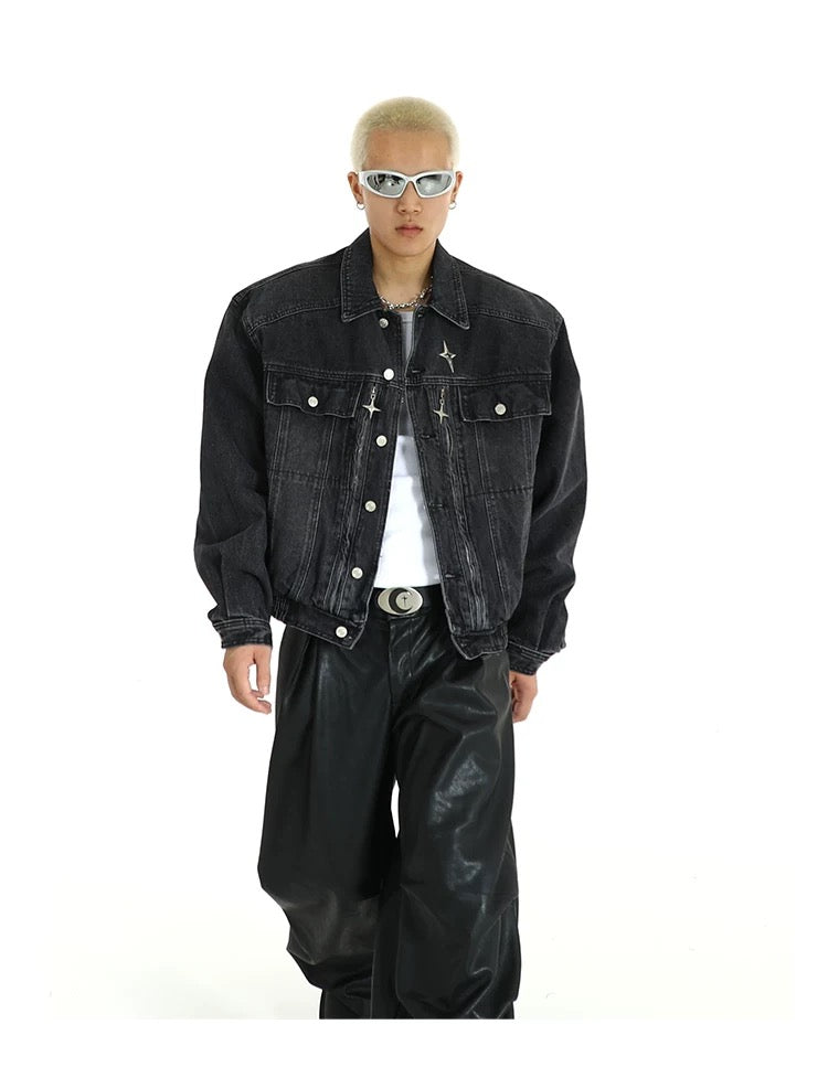 MEBXX Black Denim Studded Jacket koku0001