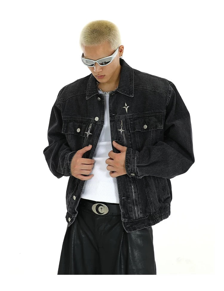 MEBXX Black Denim Studded Jacket koku0001