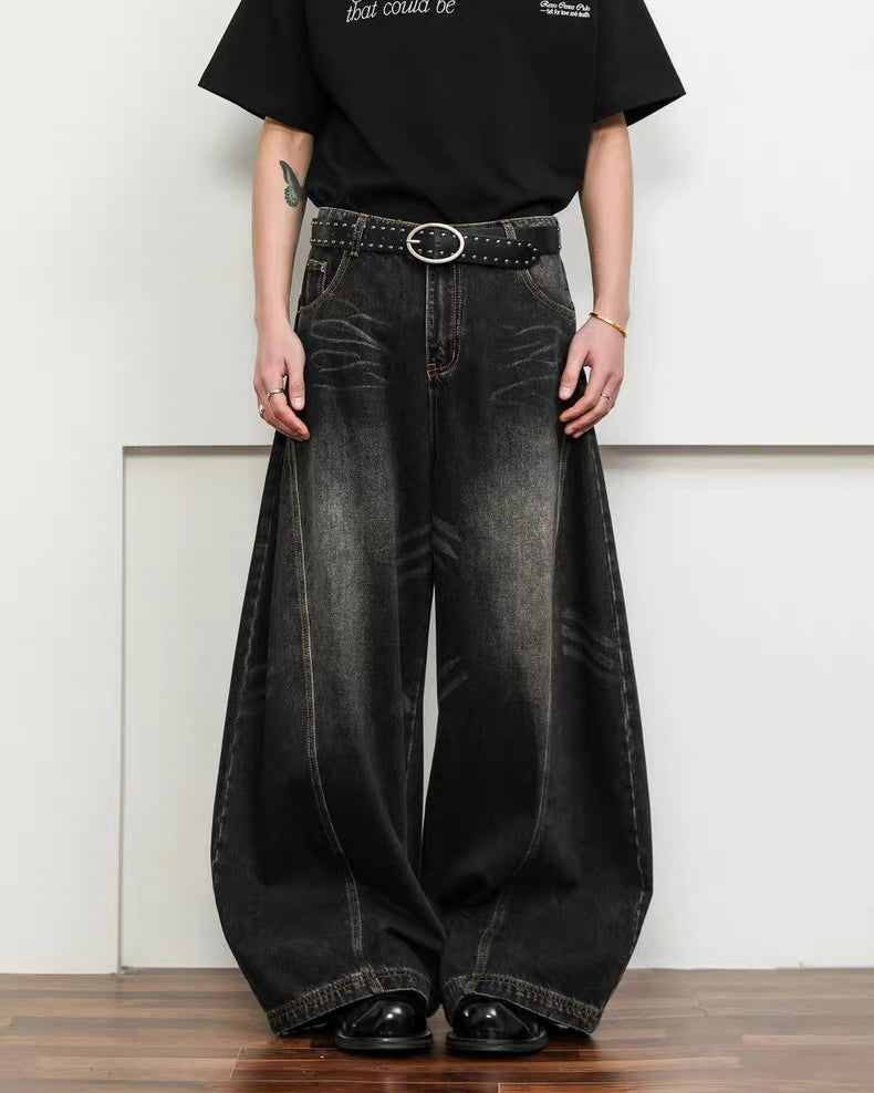 FLYOFF Faded Black Baggy Denim Pants koku0007