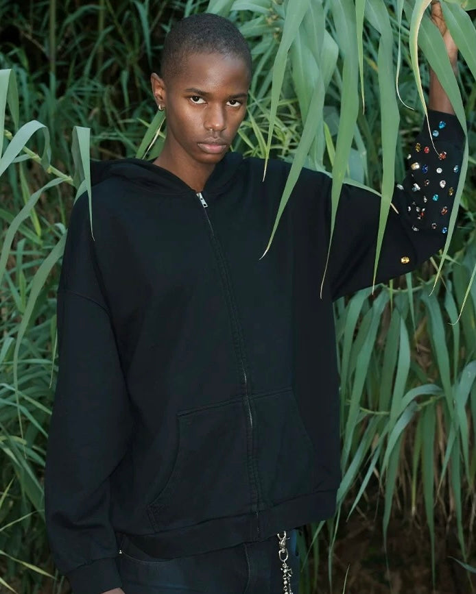 TRIANGLE PROJECT Studded Sleeve Zip-Up Hoodie koku0012