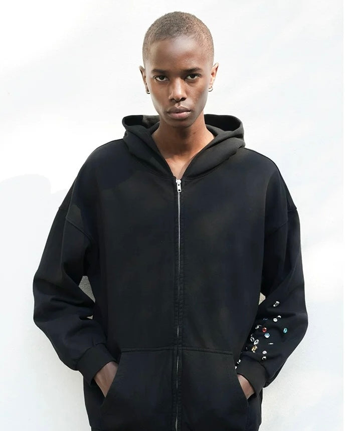 TRIANGLE PROJECT Studded Sleeve Zip-Up Hoodie koku0012