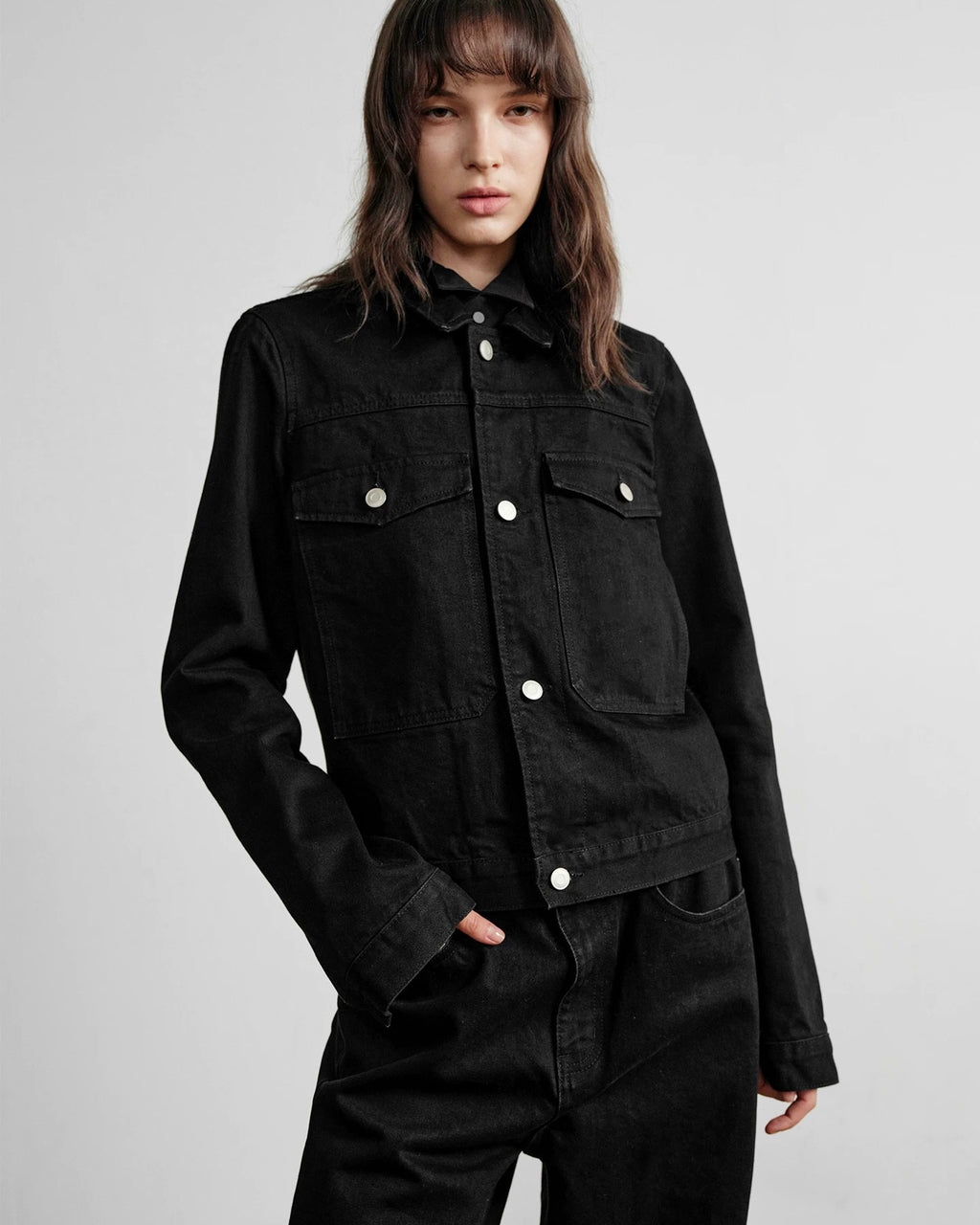 Slight Vogue Cropped Black Denim Jacket koku0020